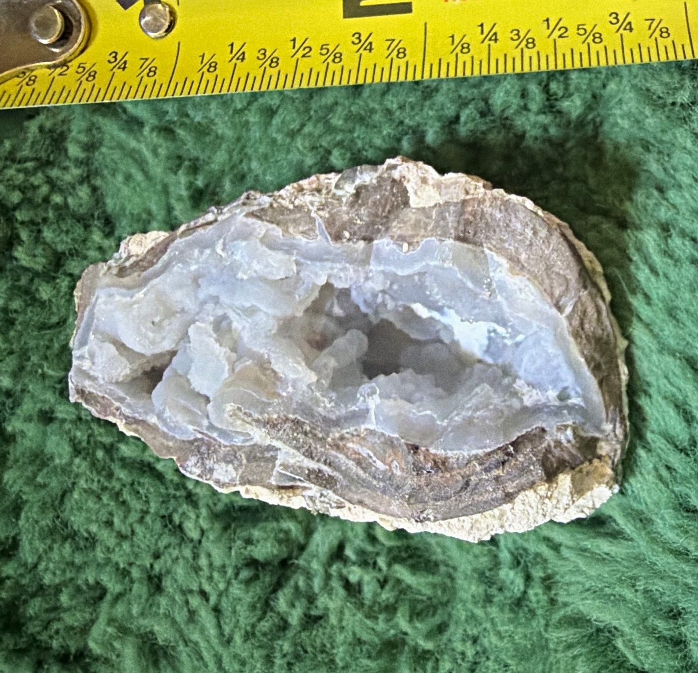 Natural Gray Geode Mineral Specimen w/ Druzy Crystals Approx. 2 in Display