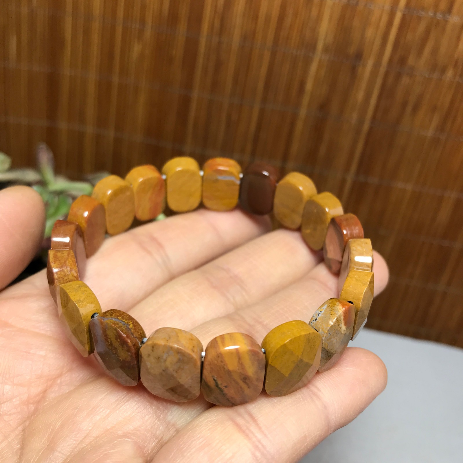Natural Colored egg yolk Gemstone Bracelet Brown Stretch Bracelet Handmade A4067