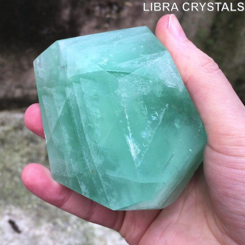 Rare Banded Green Fluorite Freeform Polished Crystal 382g Mint Sea Green Decor