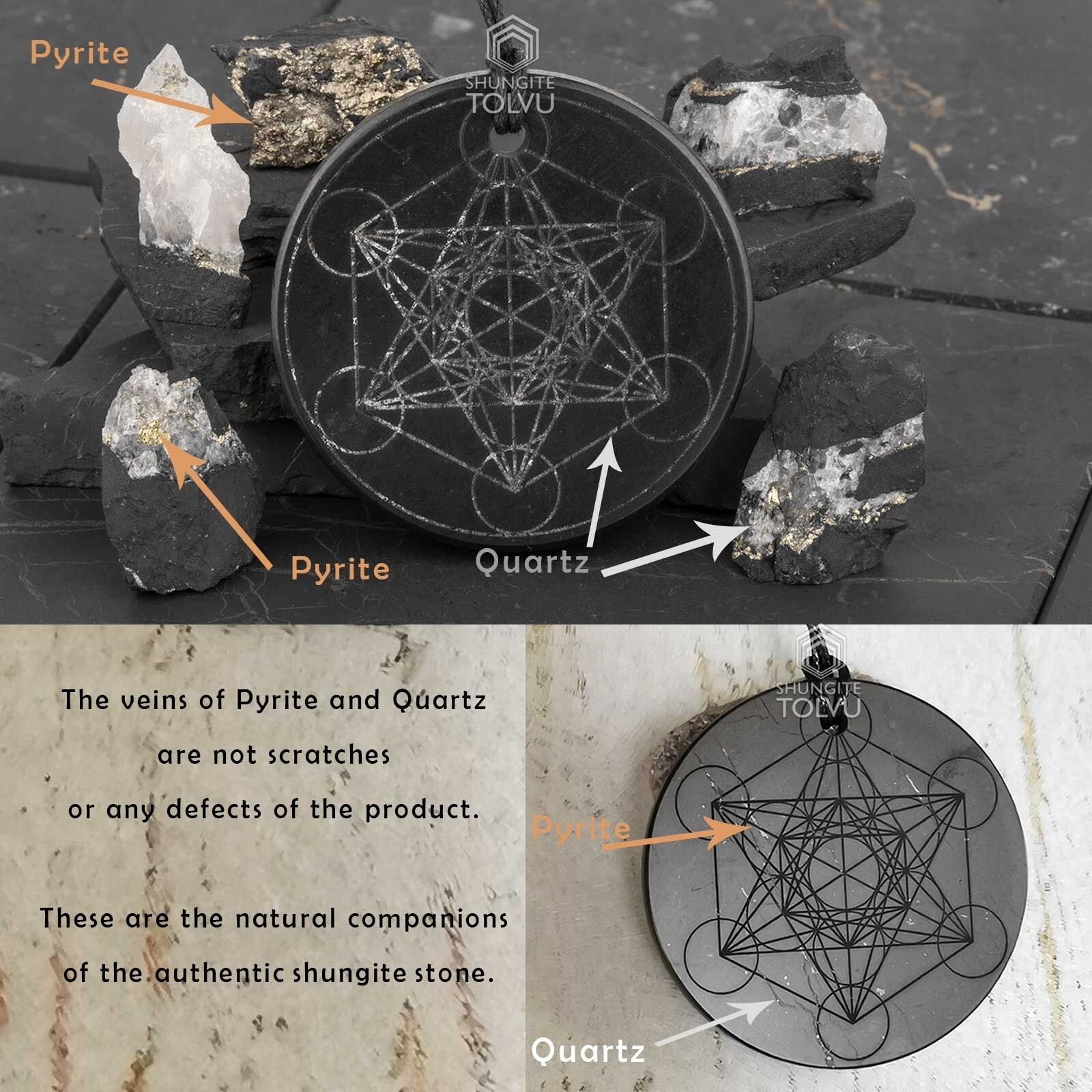 Shungite Rock Round Plate “Metatron” Sticker Authentic Shungite Stone, Tolvu