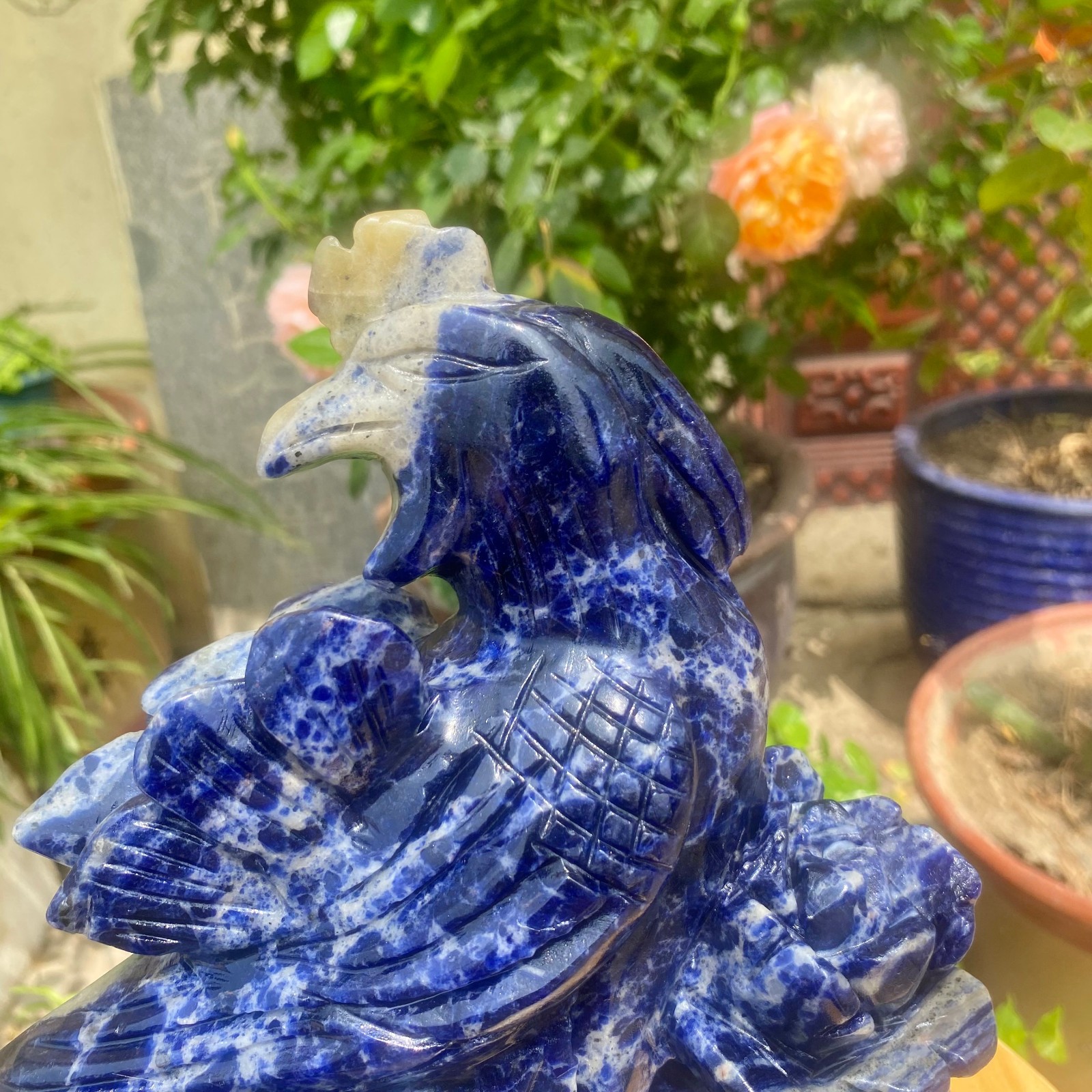 6.17LB Natural Blue Vein Stone Phoenix Carving, Home Decoration
