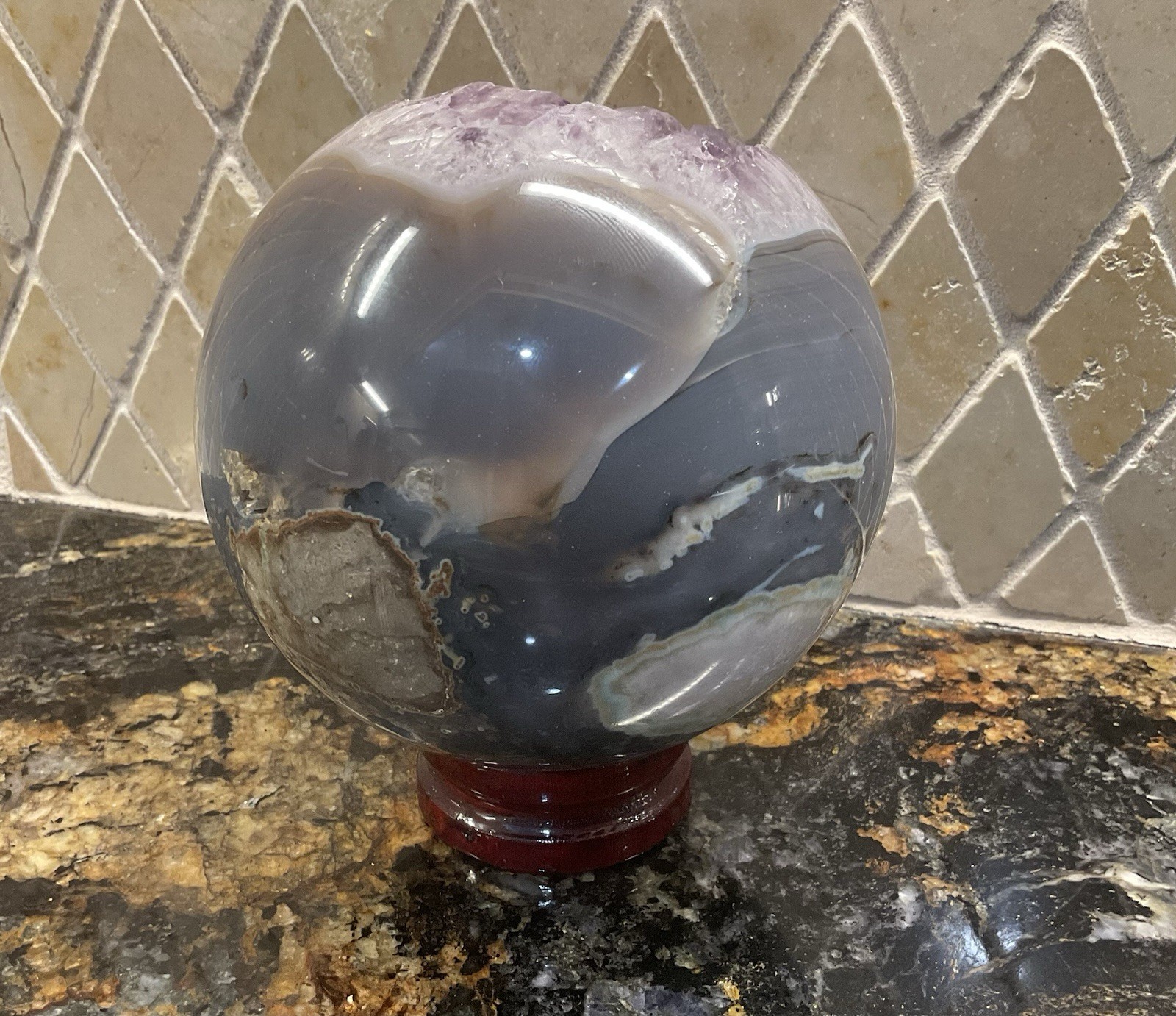 Amethyst Geode Sphere 2 lbs. 8 oz. 3.75 in. With Wood Stand