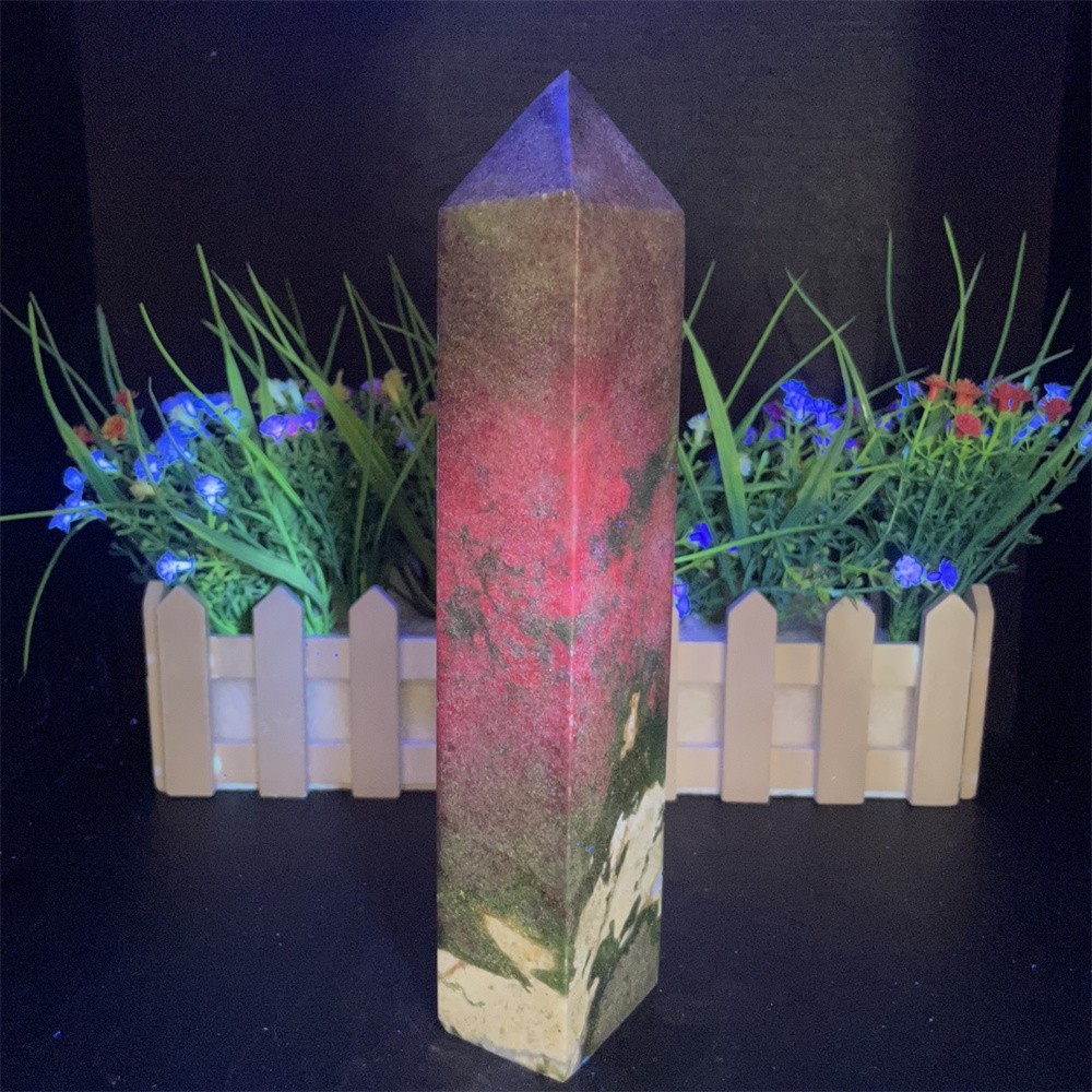 2.6LB 8.8″ Natural Ruby In Fuchsite Obelisk Tower Crystal Reiki Gift UV Heal