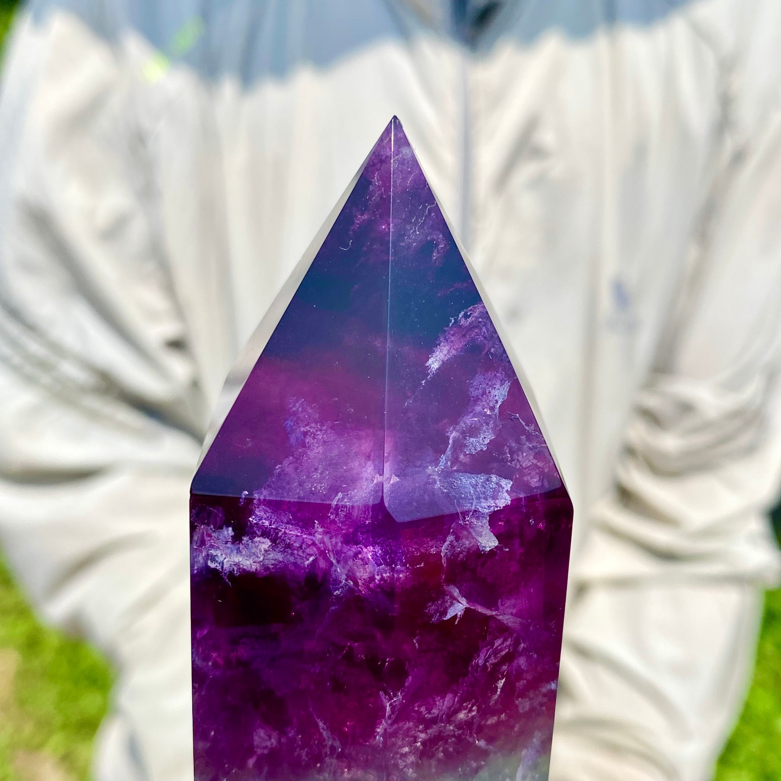 2.62LB Natural Rainbow Fluorite Obelisk Quartz Crystal Wand Tower Point Healing