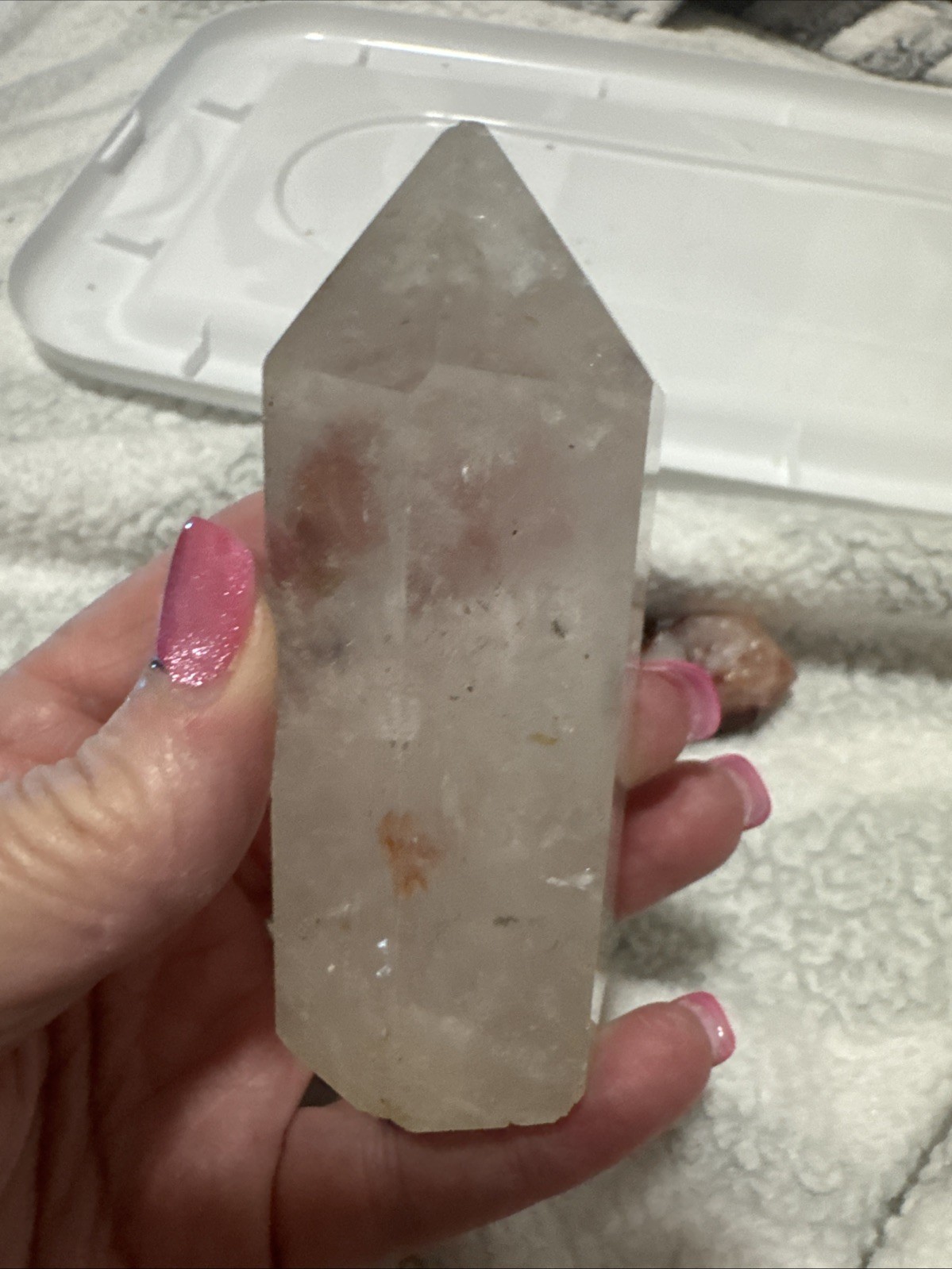 Imperfect Tower Duo. Fire Quartz And Quartz With Fire And Epidote Inclusion
