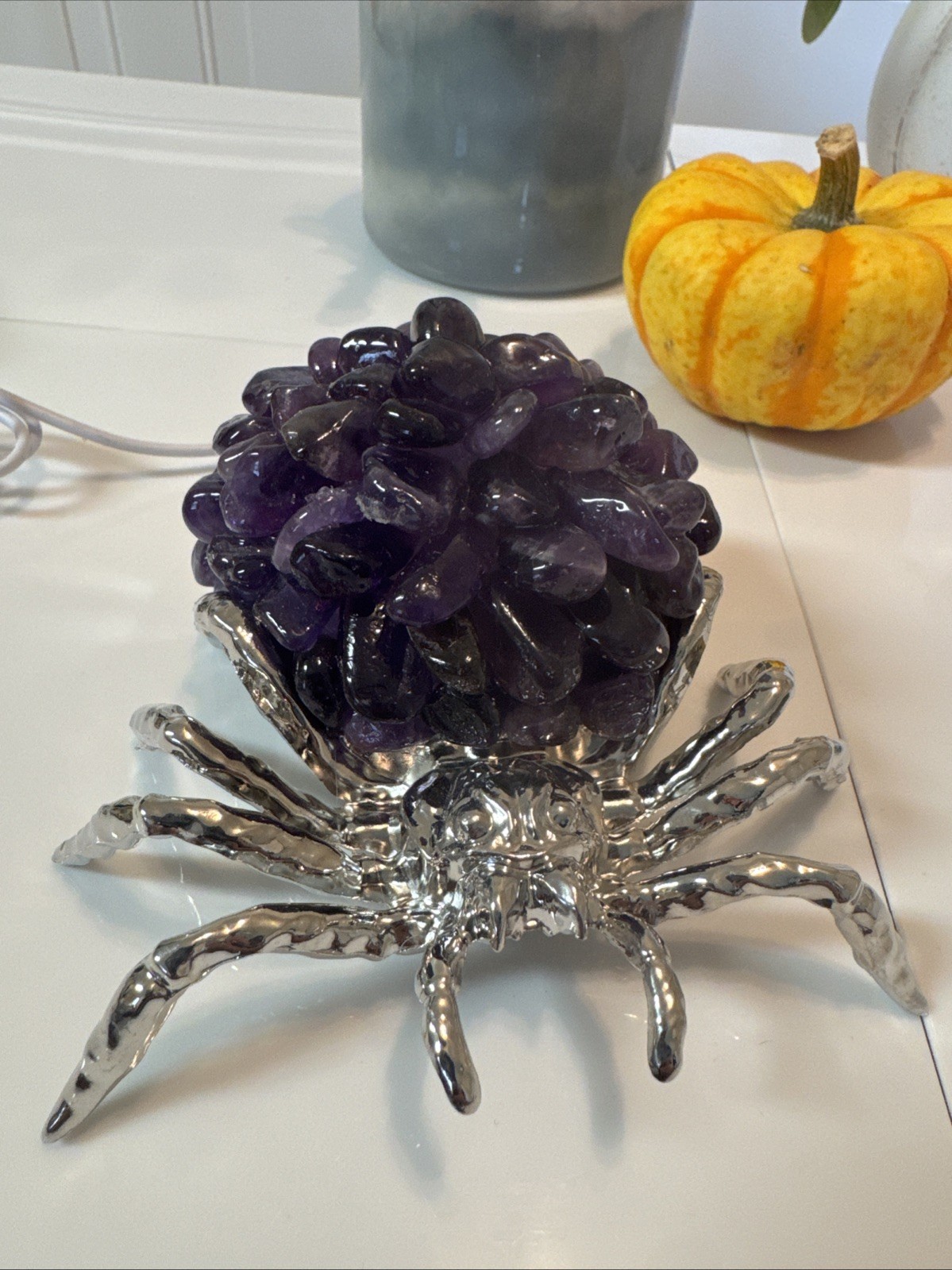 Amethyst Crystal LED Light Up Spider 5” USB Cord On/off Switch