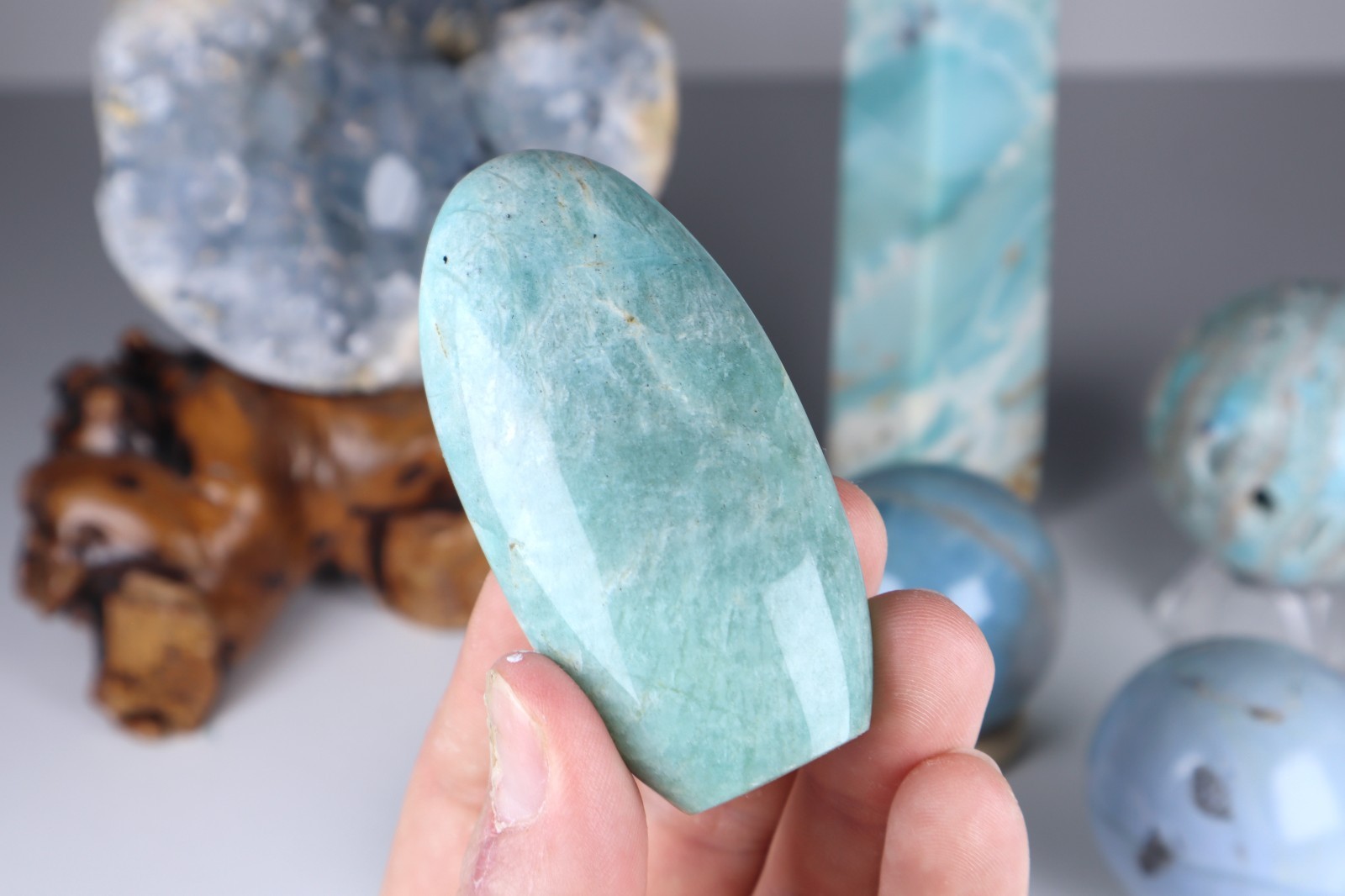 Large BLUE CRYSTAL LOT Celestite Angelite Caribbean Calcite Tower Amazonite