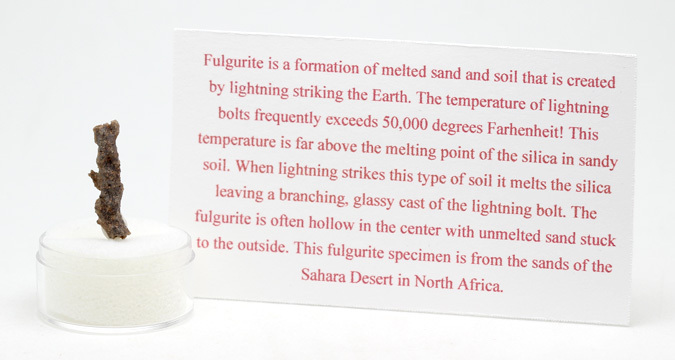 FULGURITE LIGHTNING GLASS FUSED SAND Desert Specimen SAHARA DESERT w/ ID card