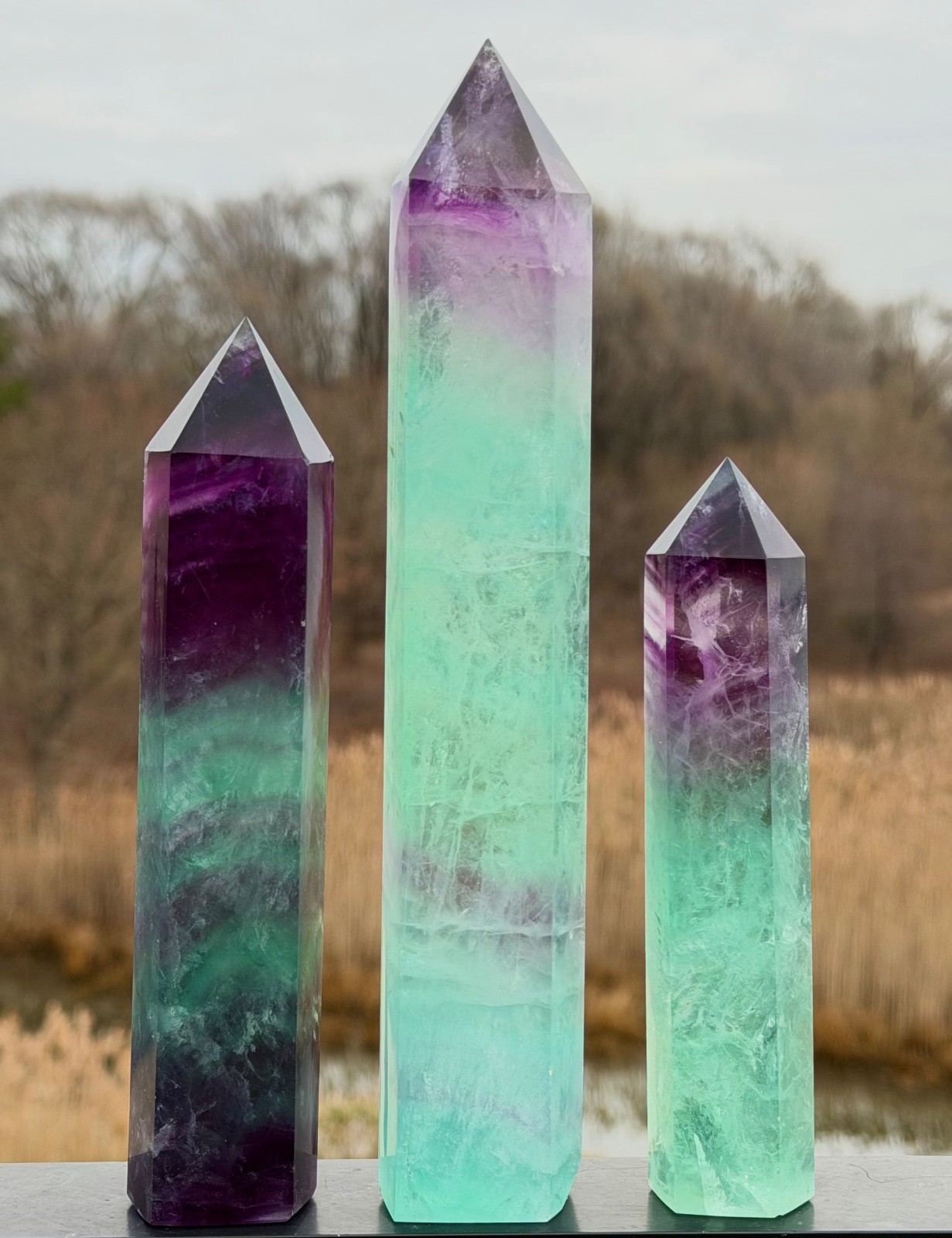 Wholesale 3 Pcs Large Natural Watermelon Fluorite Obelisk Crystal Tower Point