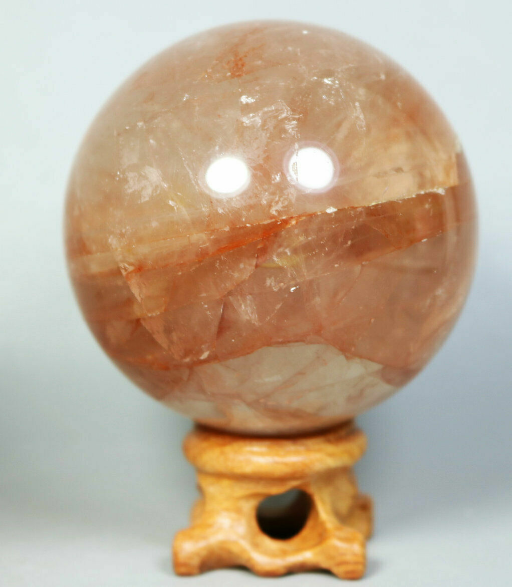 Natural RED FIRE QUARTZ Hematoid Crystal PHANTOM MULTI-INCLUSIONS Sphere Stand