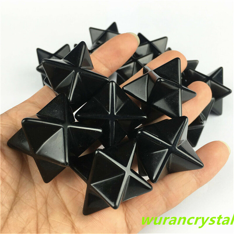 1.5″ Natural Obsidian Merkaba Star Geometry Chakra Quartz Crystal Healing 1PC