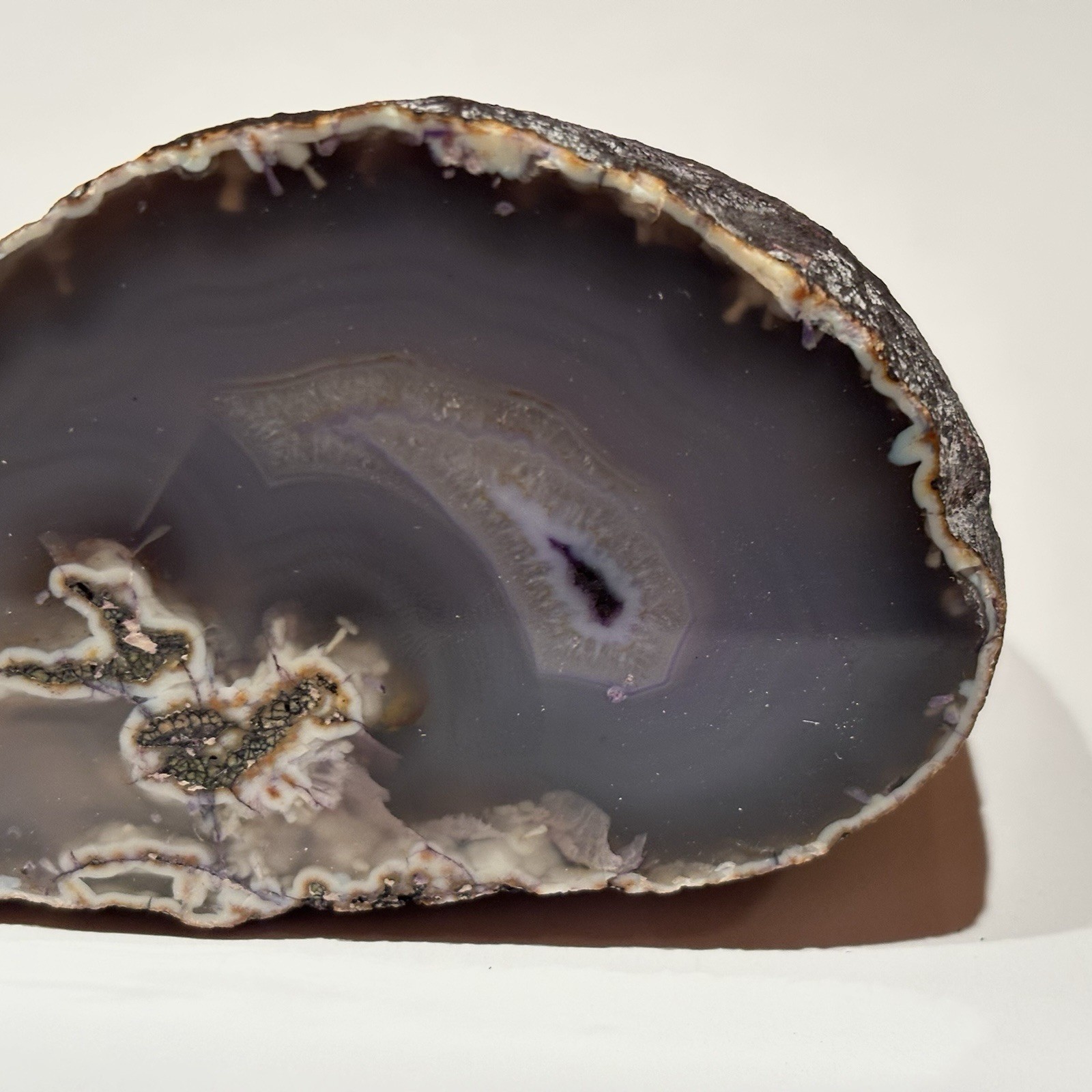 Natural Blue and Gray Banded Agate Geode Half Chunk Display Specimen Brazil