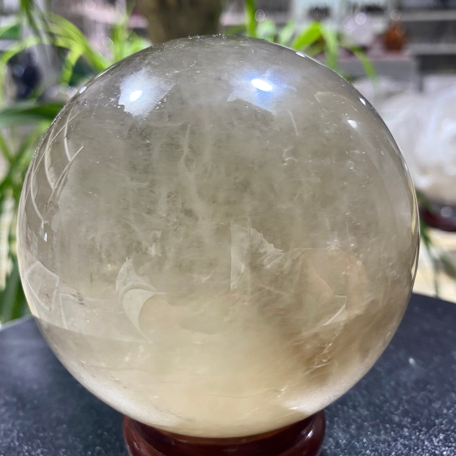 2.42LB Natural tea crystal Quartz ball raw stone polished sphere Energy Healing