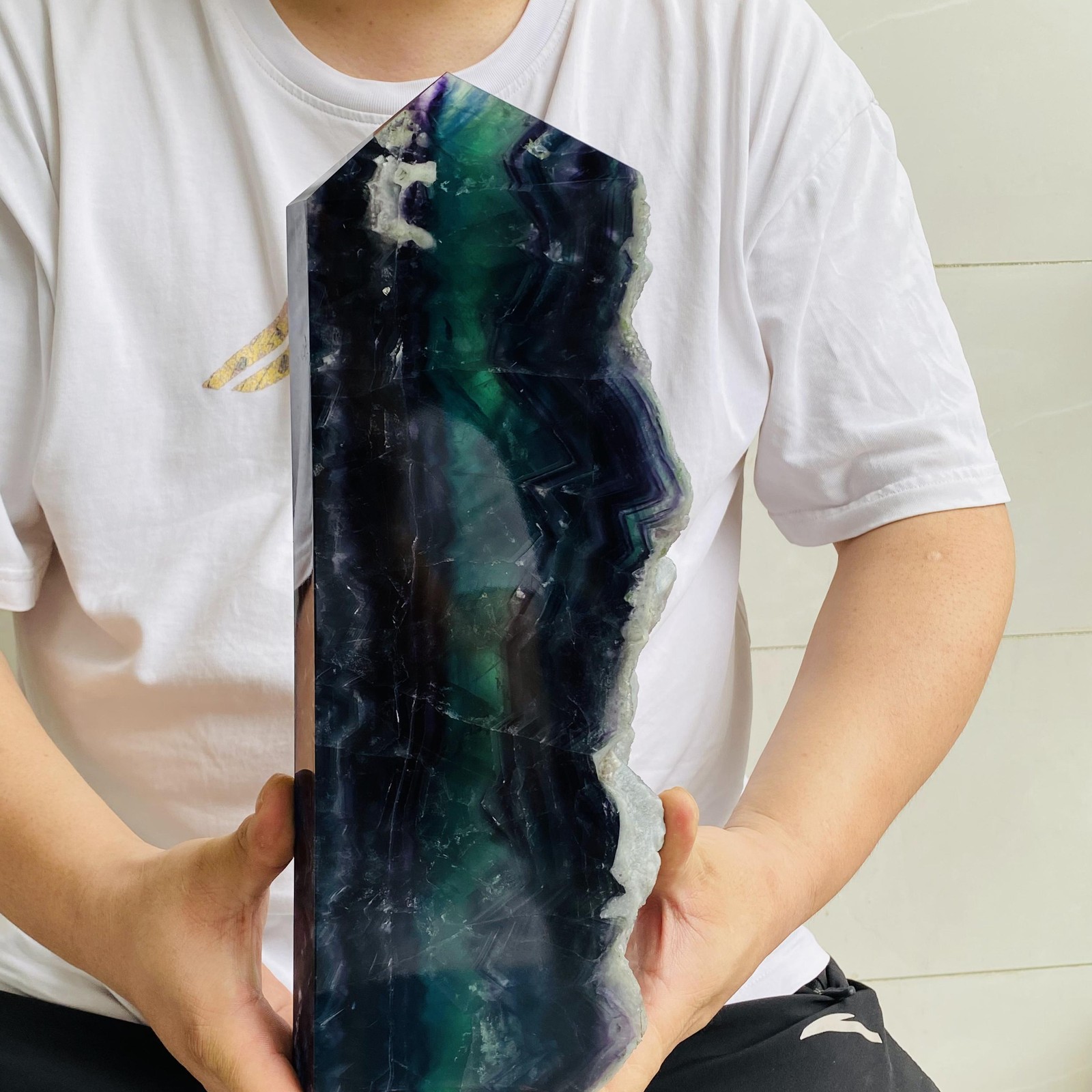 Natural Fluorite Obelisk Quartz Crystal Healing Reiki Wand Tower Point 4880g