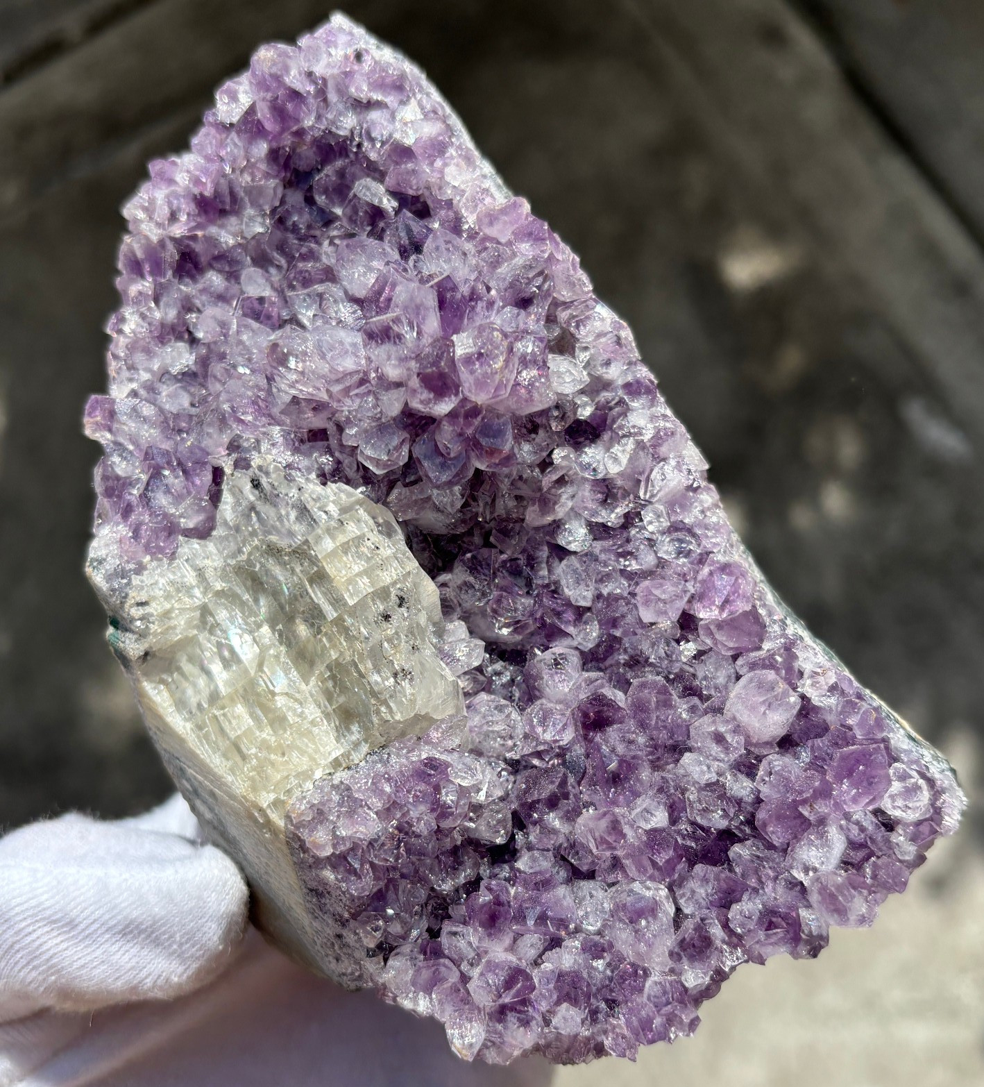 USA SALE 629g/1.38LB AMETHYST with CLEAR CALCITE SPECIMEN FREE STANDING FREEFORM