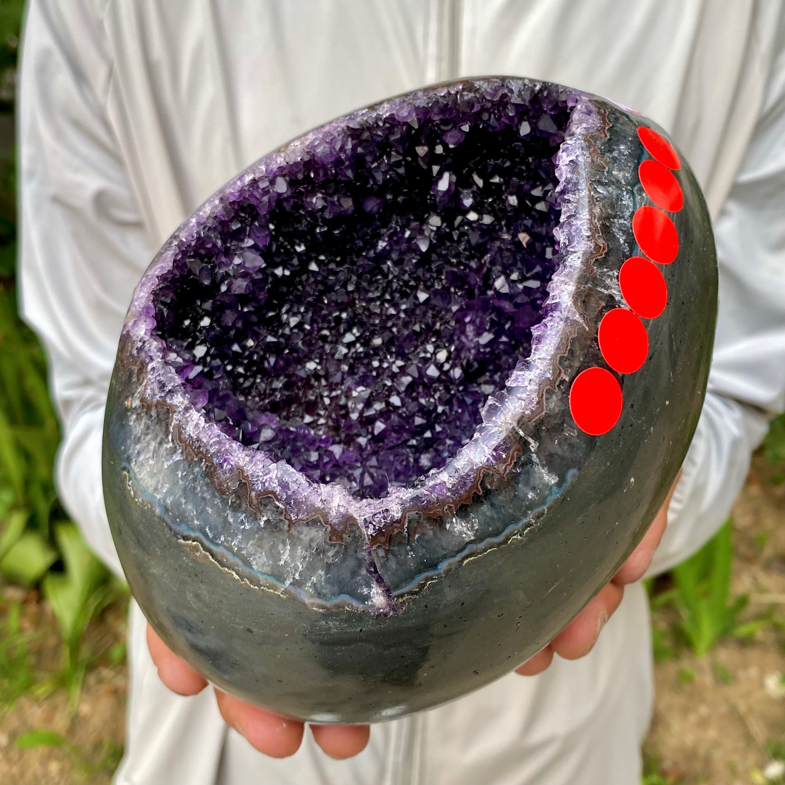 5.99LB High quality Natural Amethyst geode quartz crystal Dinosaur egg healing