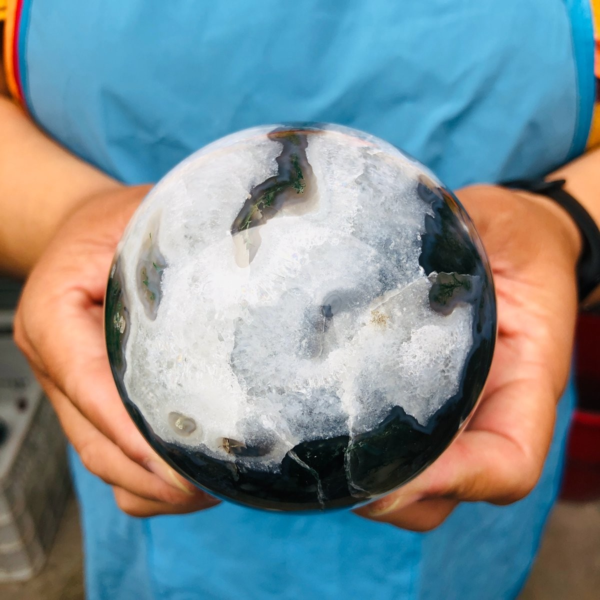 3pcs 4.9LB Natural Water Grass Agate Ball Quartz Crystal Ball Healing 2114