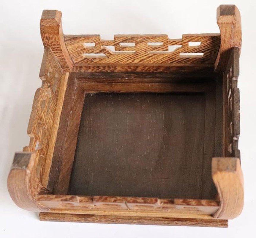Square Grey Jichimu Wood Stand Oriental Style, 7.5X7.5X4.1 Inches LWH Plant Flow