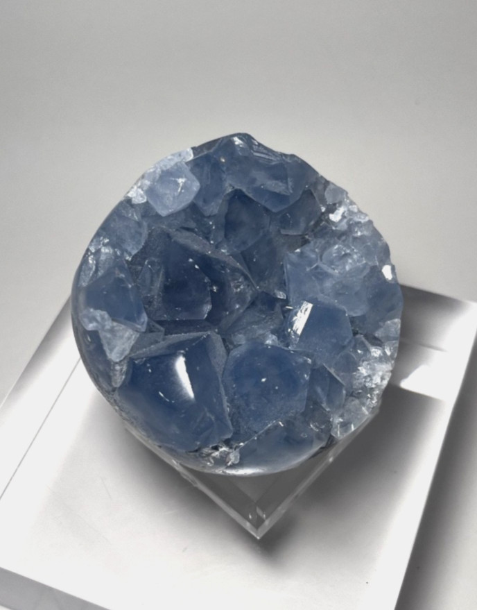 Natural Blue Celestite Crystal Geode Cluster Sphere Specimen, 1 lb 4oz, 3″