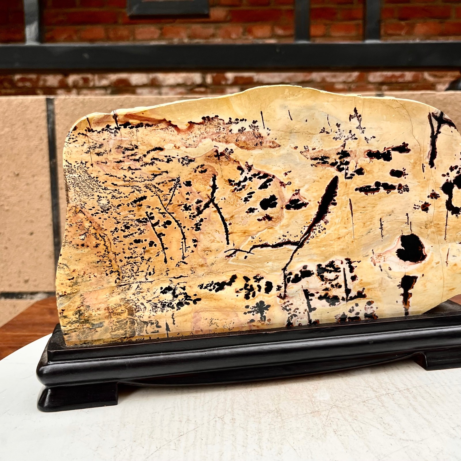 7.04LB Beautiful Natural Chinese Dendritic Limestone Picture Stone Guohua – Rare