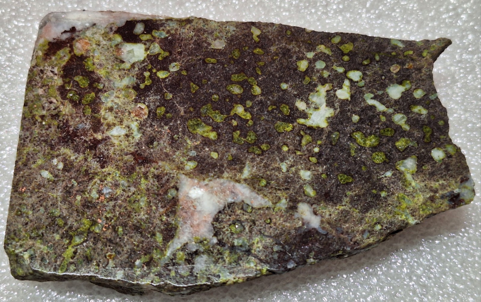 Pretty Epidote Calcite Copper and Quartz Pockets In Basalt -Polished Stone Slab
