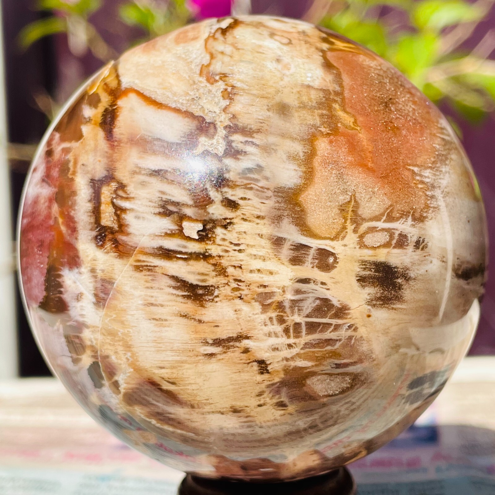 488g Natural Red Petrified Wood Crystal Ball Fossil Polished Sphere Specimen
