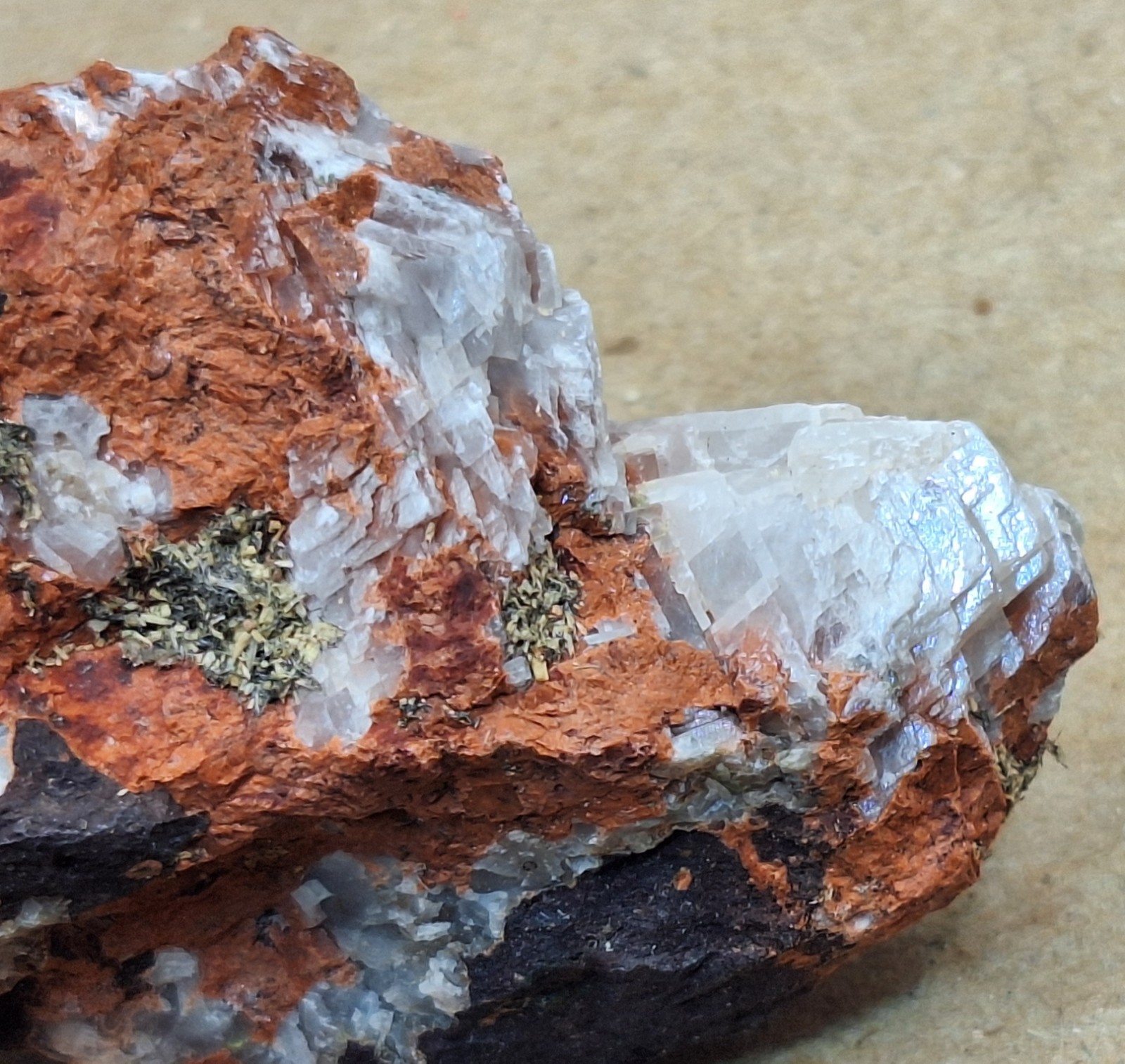 Calcite Epidote and Microcline In Basalt Conglomerate -Michigan Copper Mine