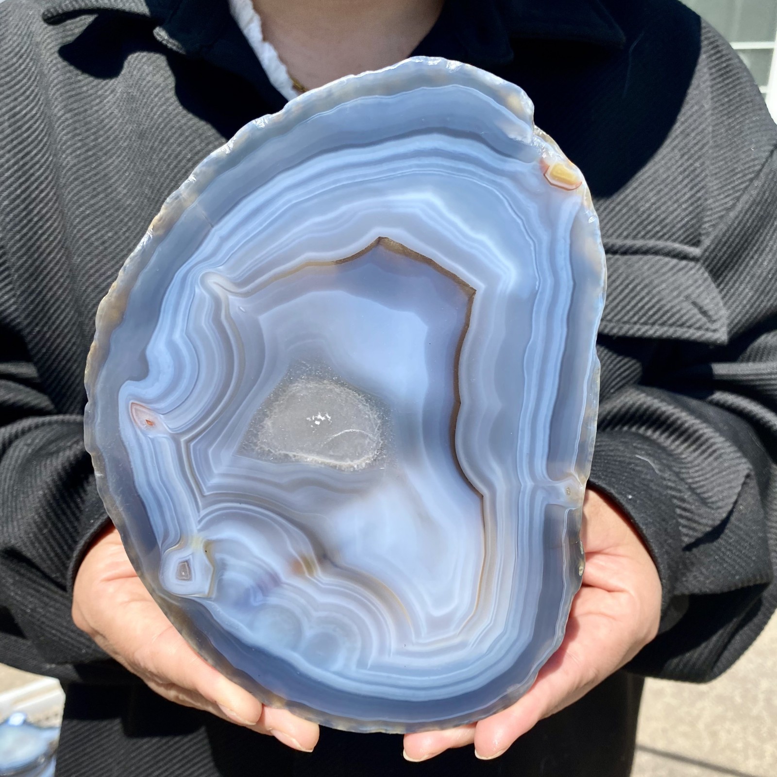1.5LB Natural Agate Striped Crystal Quartz, Hand-cut Mineral Specimen Healing