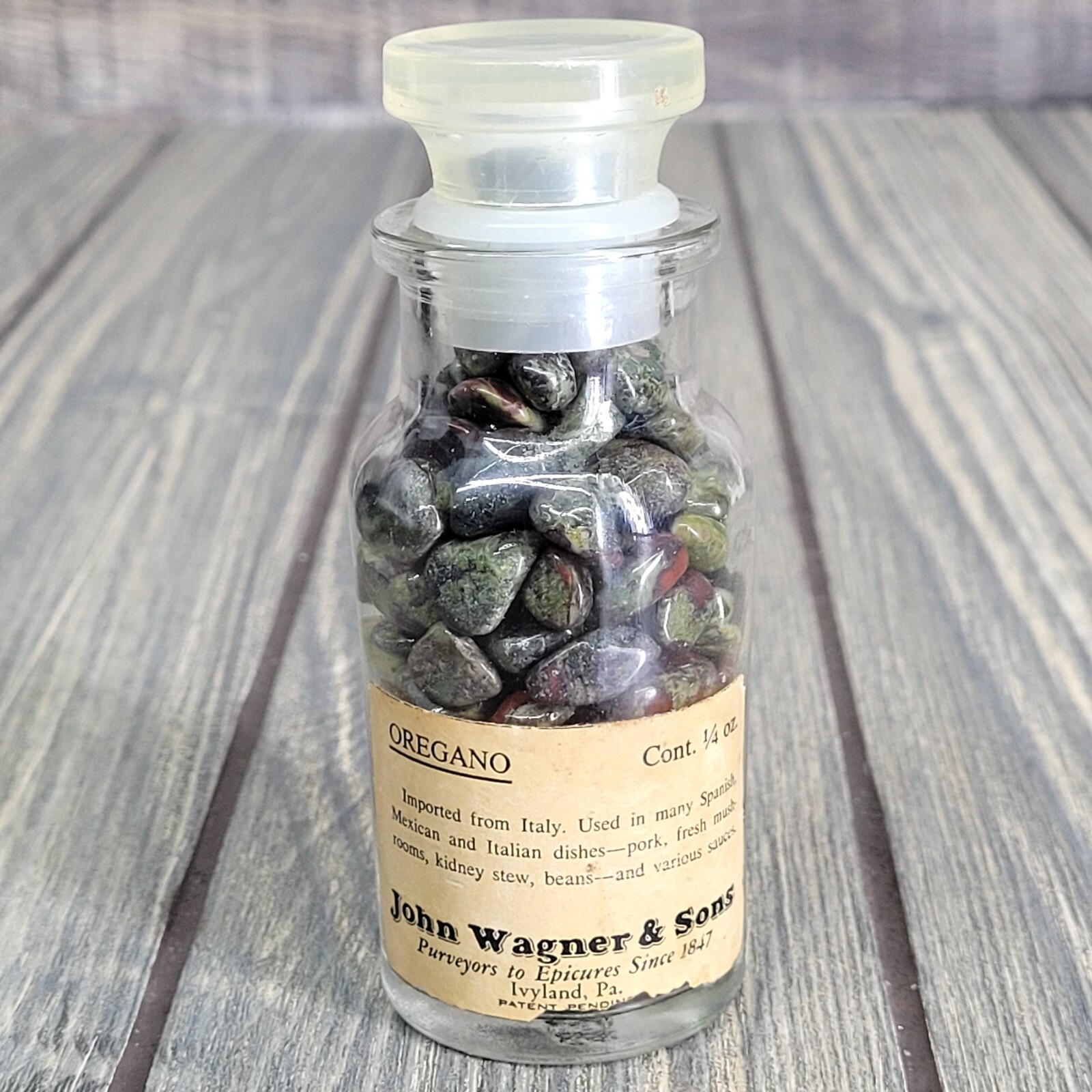Dragon Blood Jasper 1/4lb Stone Tumbles in Vintage Apothecary Glass Jar Wagner
