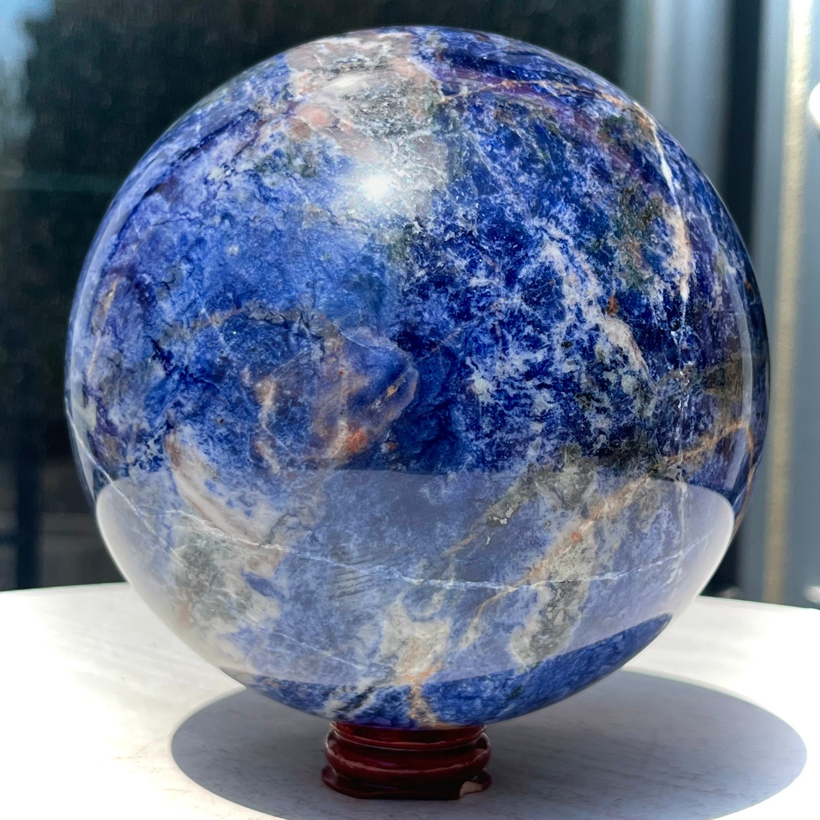 5.3 lb Shiny Blue Sodalite Crystal Ball with White Stripes Smooth Home Decor