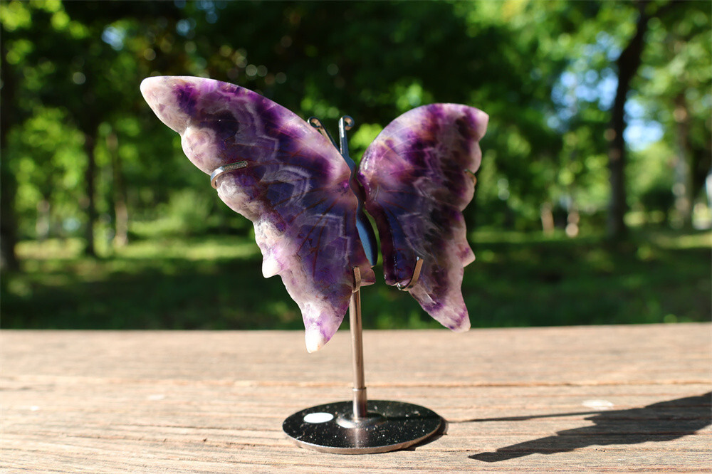 5.2” A pair Natural Dream Amethyst Butterfly Wing Reiki Crystal Skull Decor