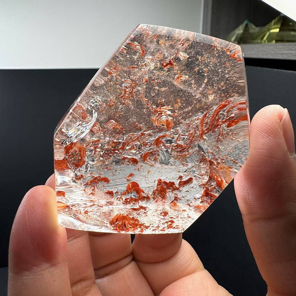206g Natural Red gum flower Quartz Mineral Specimen Energy Cystal Reiki Decor