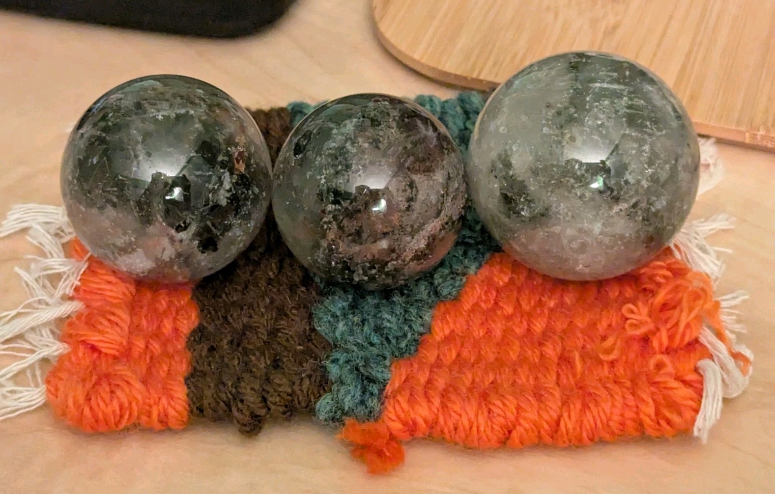 Lot of 3 Moss Agate Crystal Spheres 1.75-2.0″ Polished Natural Stone 386 g Total