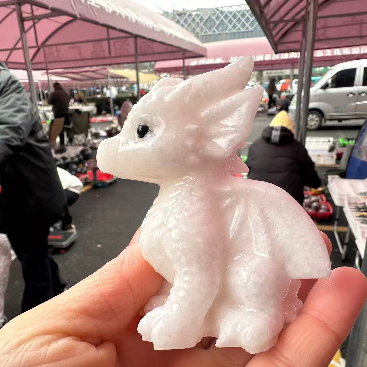 1pc Natural White Jade Quartz Carved Little Dragon Skull Crystal Reiki Decor