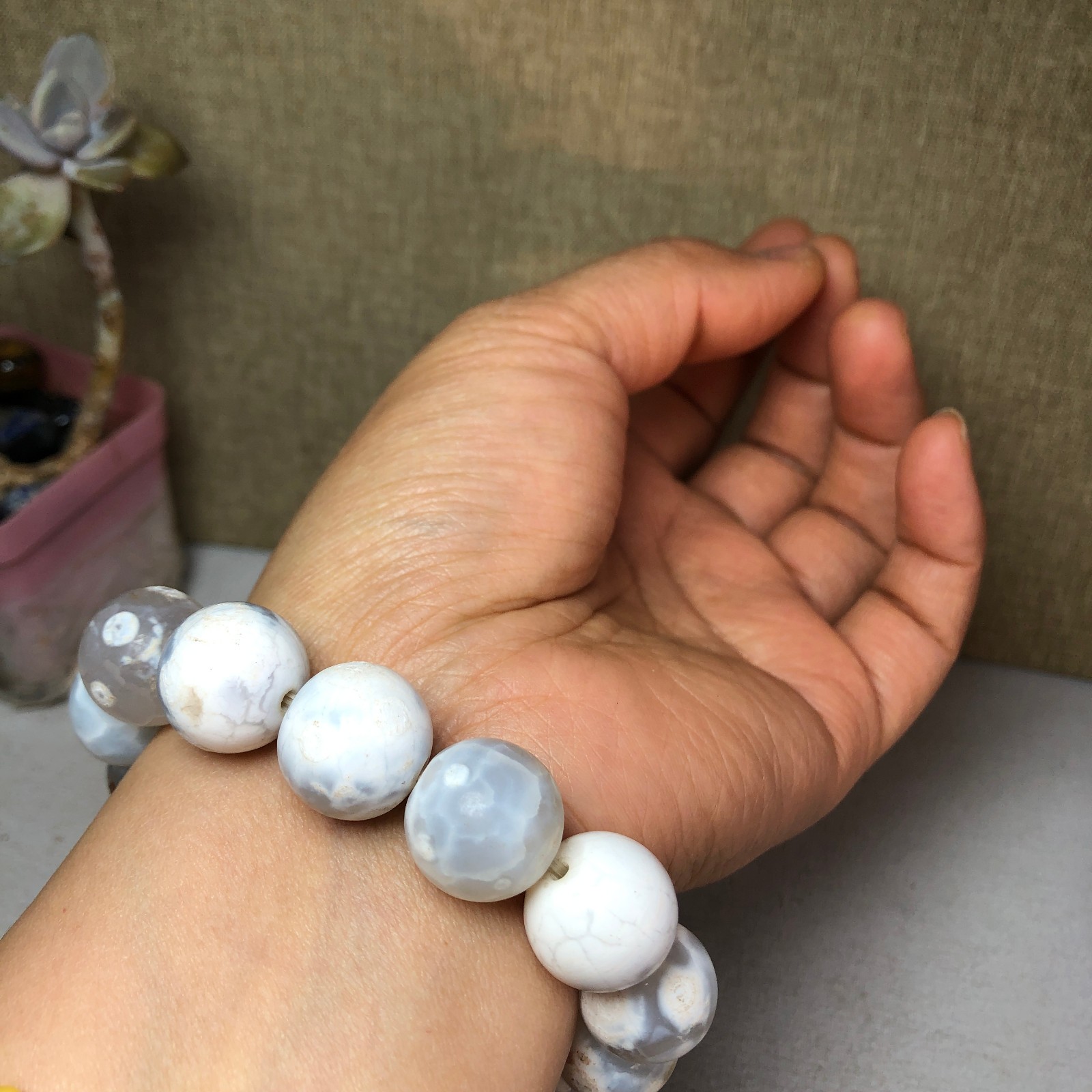 1pcs wholesale Natural sakura rough Crystal chain beads bracelet 15-16mm A2792