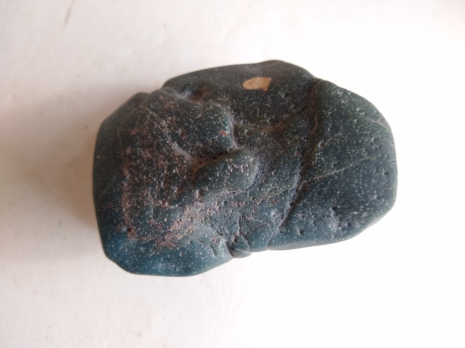 Large Michigan Leland Slag Glass Blue Scholar Stone w/ Base. Exceptional & Rare.