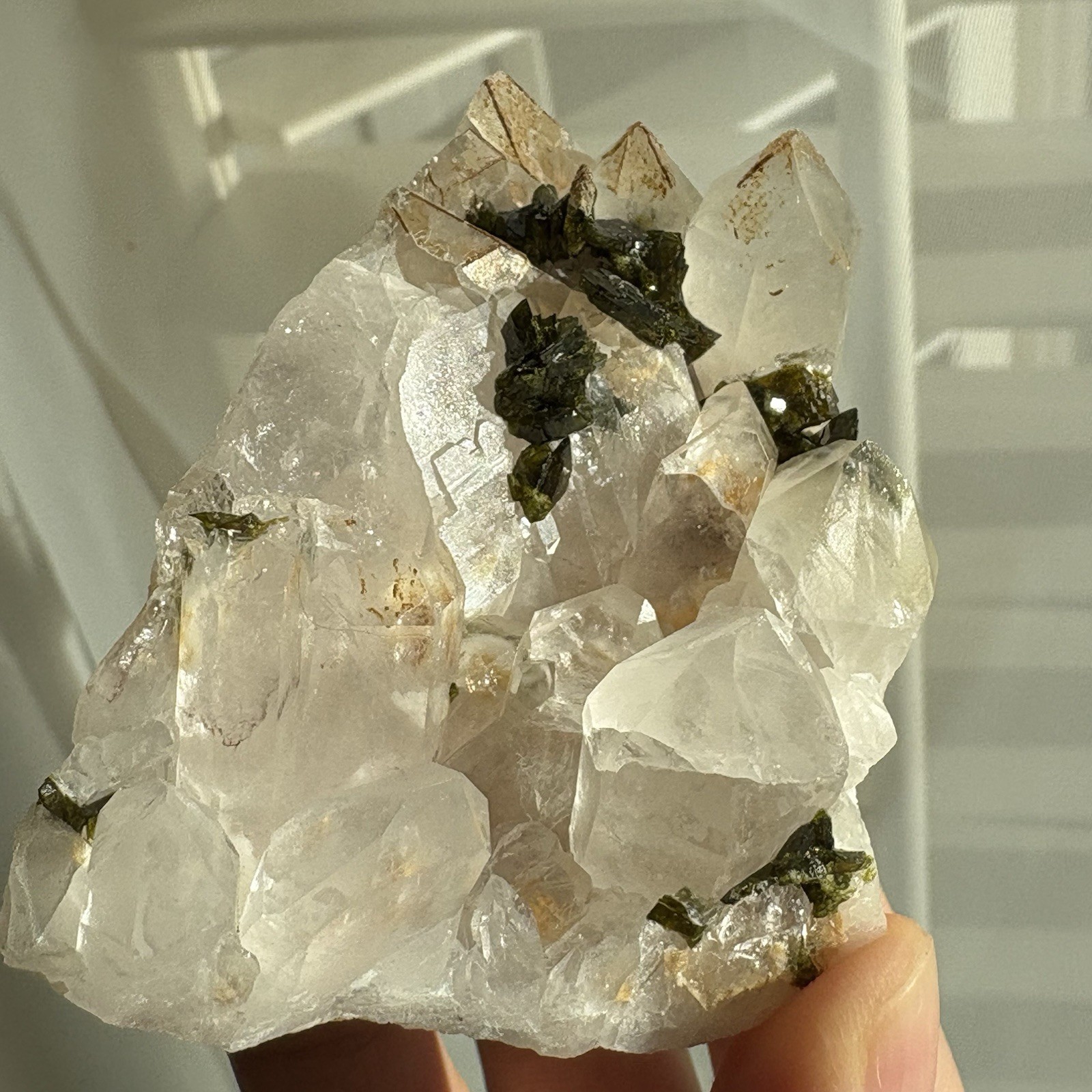 Natural Garden Quartz Epidote Cluster Raw Mineral Rare Specimen Healing