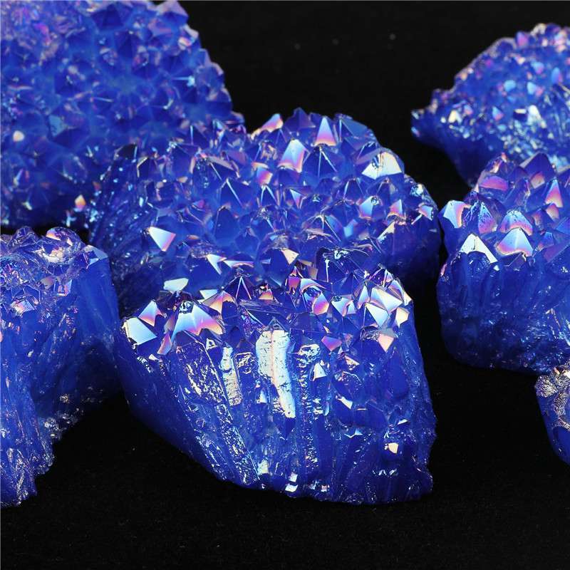 100g Natural Aura Blue Titanium Quartz Crystal Cluster Geode Ore Specimens Reiki