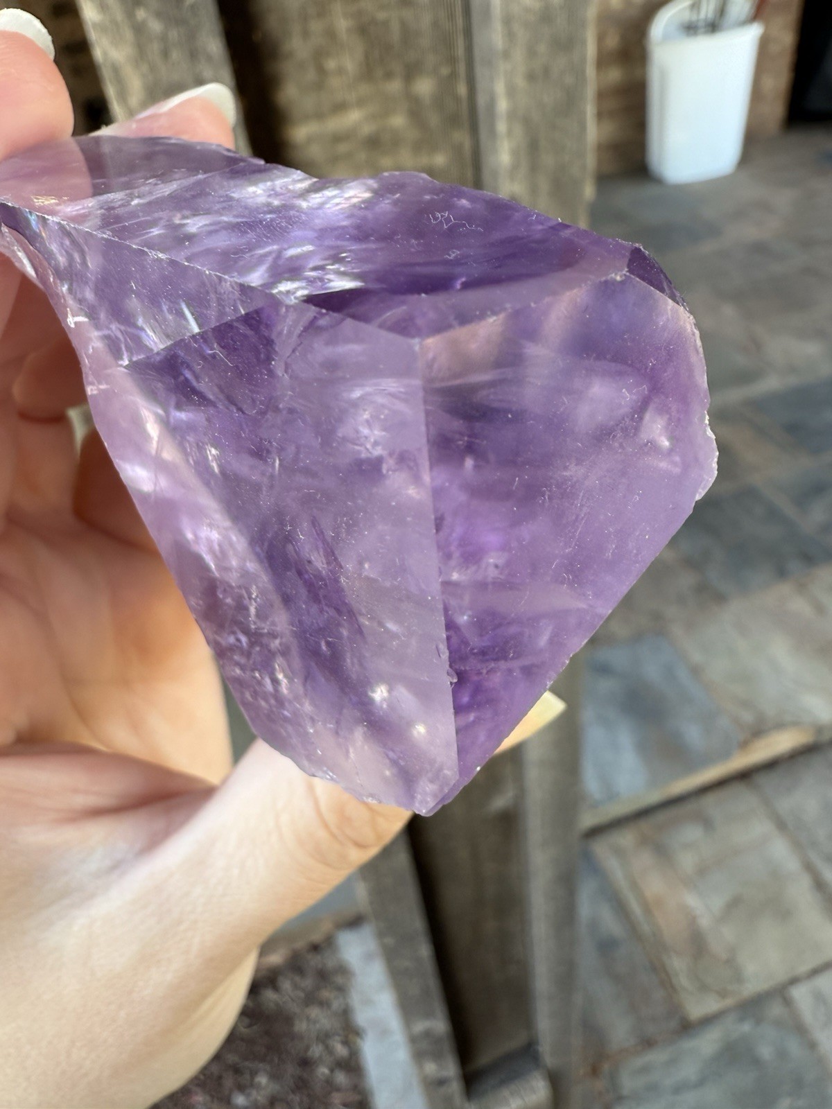 1lb Lavender Purple Amethyst Root Point Wand With Stand 5 1/2in Clear Rainbows
