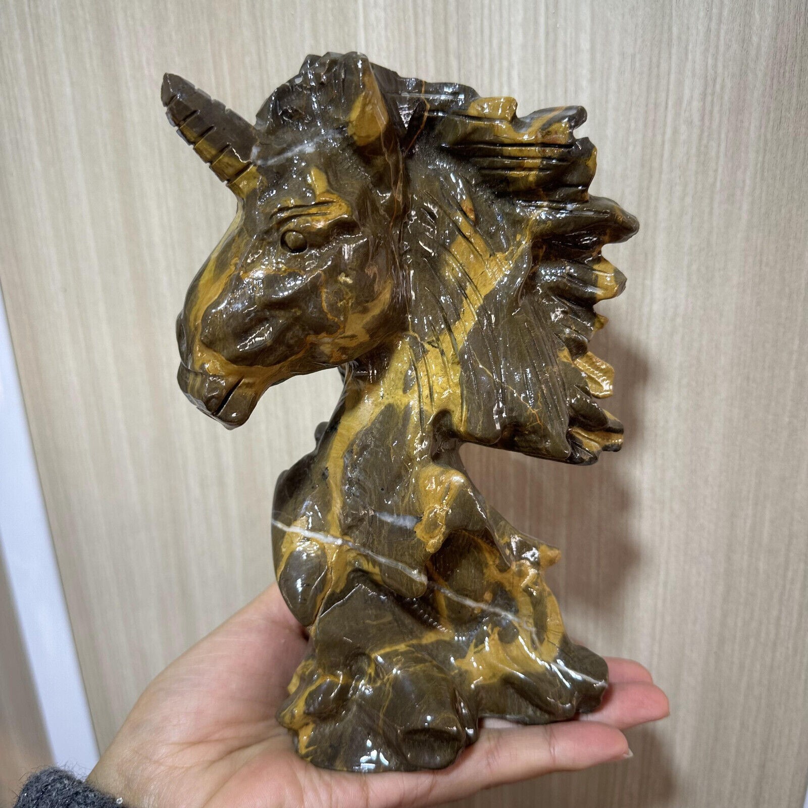 1pc natural Sand topaz hand engraving unicorn skull crystal healing energy gift