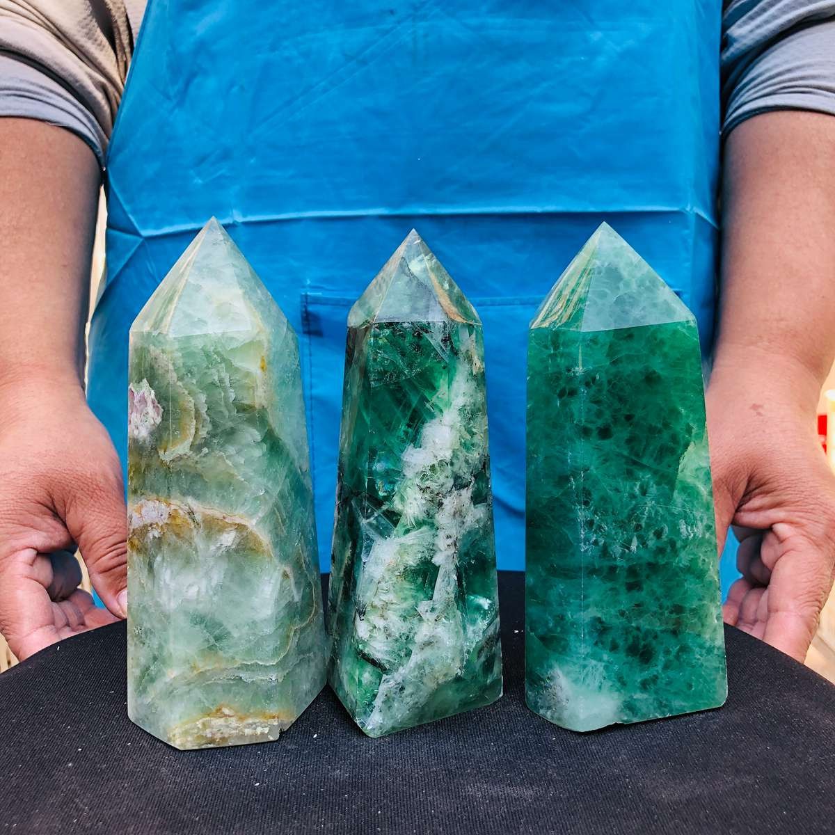 5.25LB 3pc Natural fluorite quartz obelisk crystal tower point healing decor