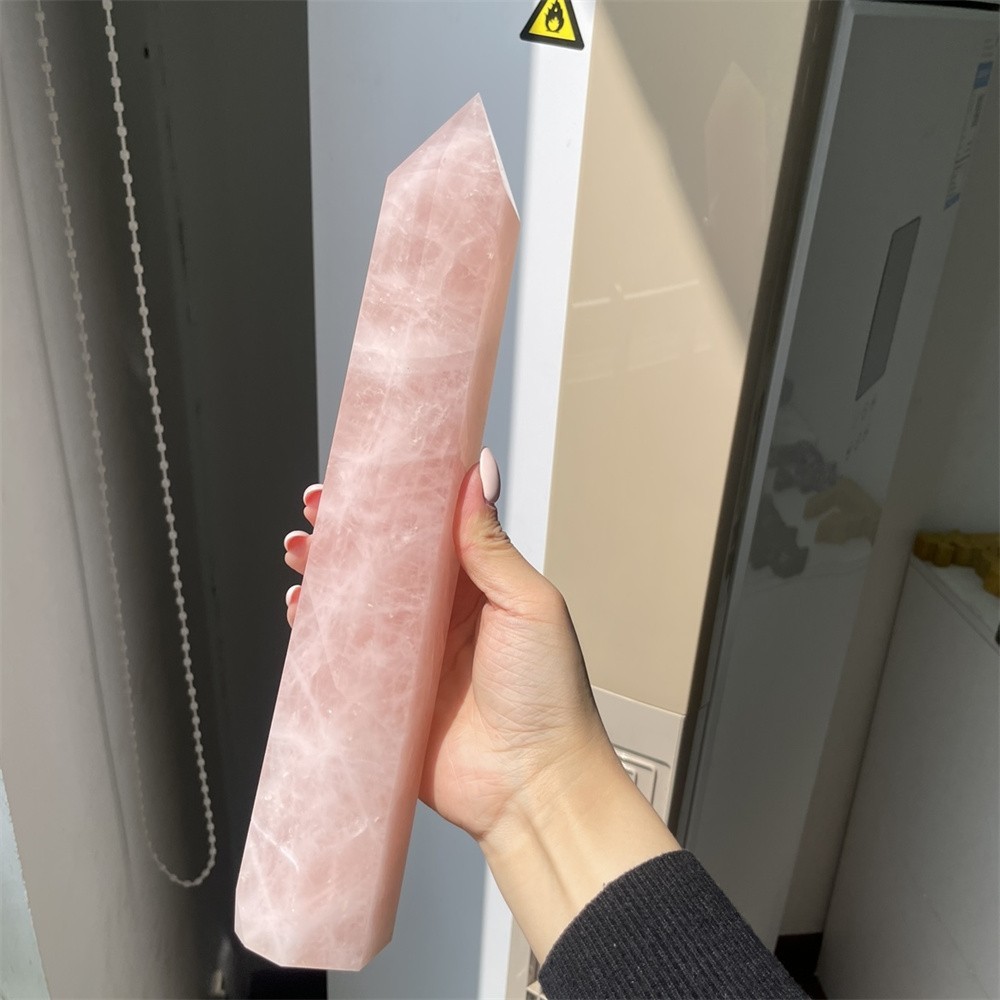 3.2LB 11.8″ Natural Rose Quartz Obelisk Crystal Quartz Mineral Tower healing