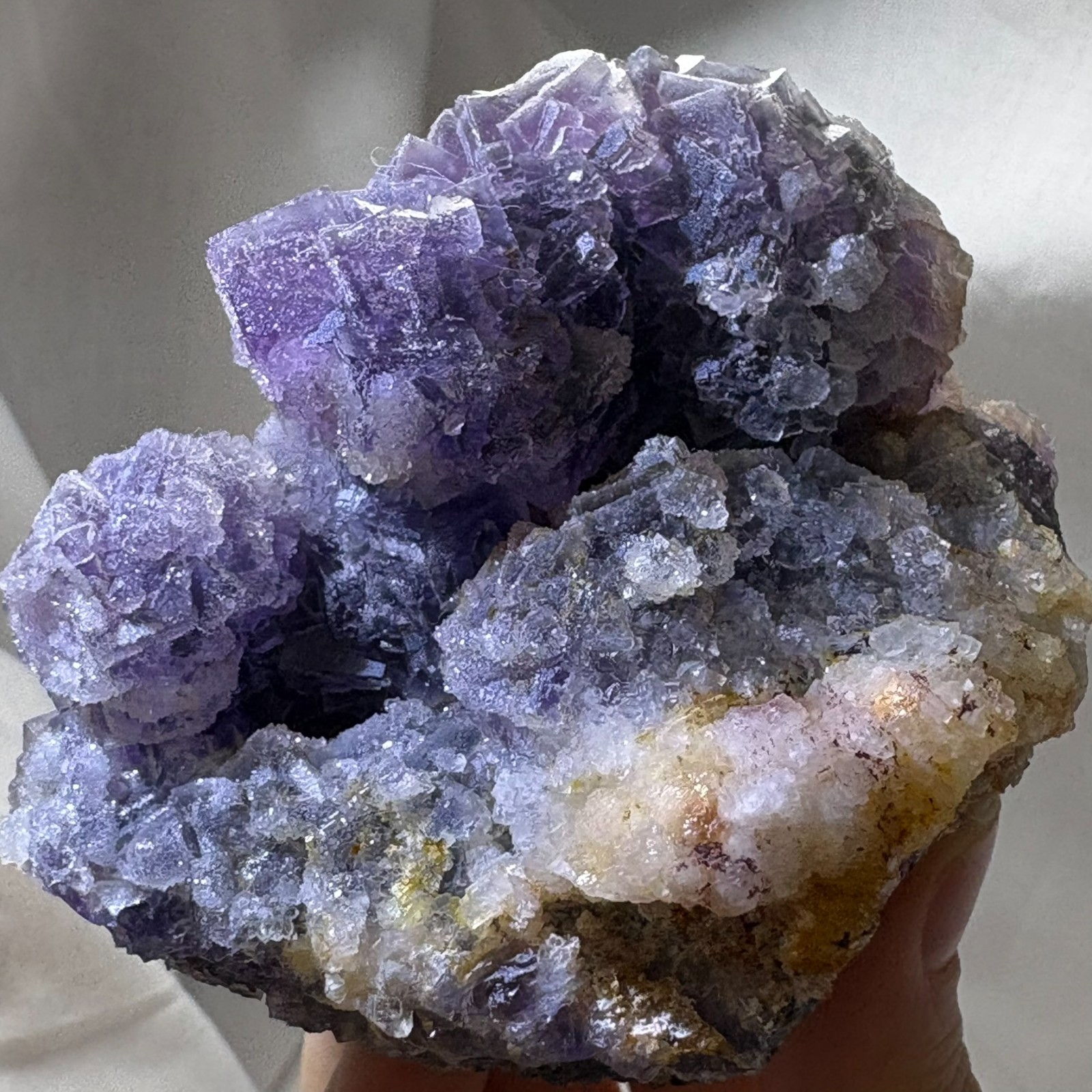 Large Rare Dual Color Fluorescent Natural Fluorite Double Sided Mineral Specimen