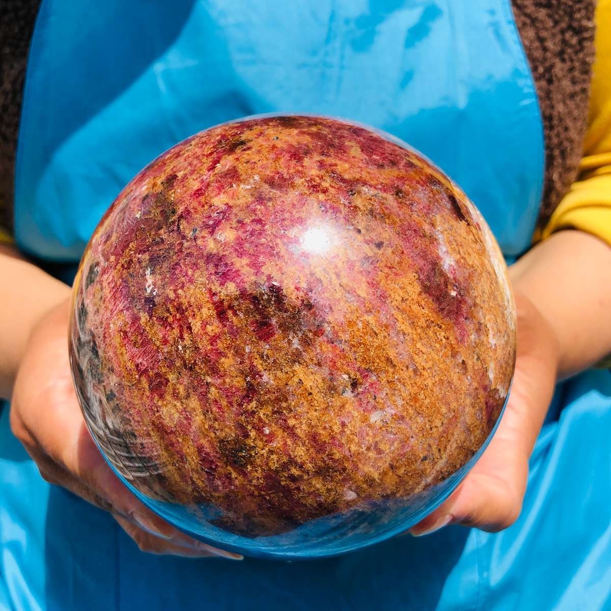 7.67LB Natural Rhodonite Crystal Sphere Pink Black Healing Gem Stone 4791