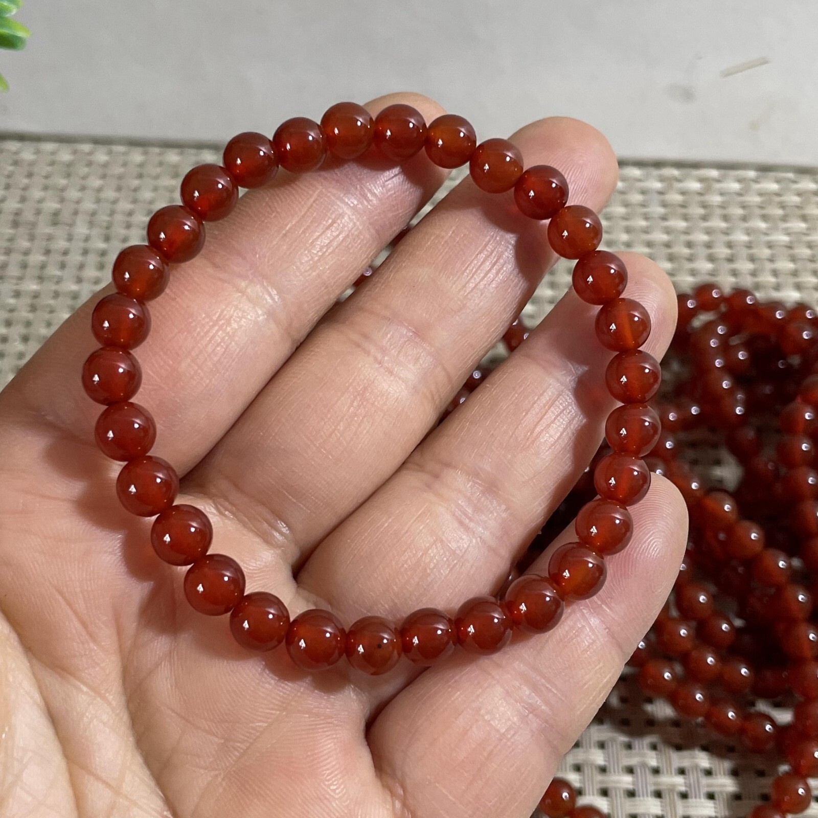 Wholesale 5 Pcs red agate stone 6mm Quartz Crystal Stretch Bracelet