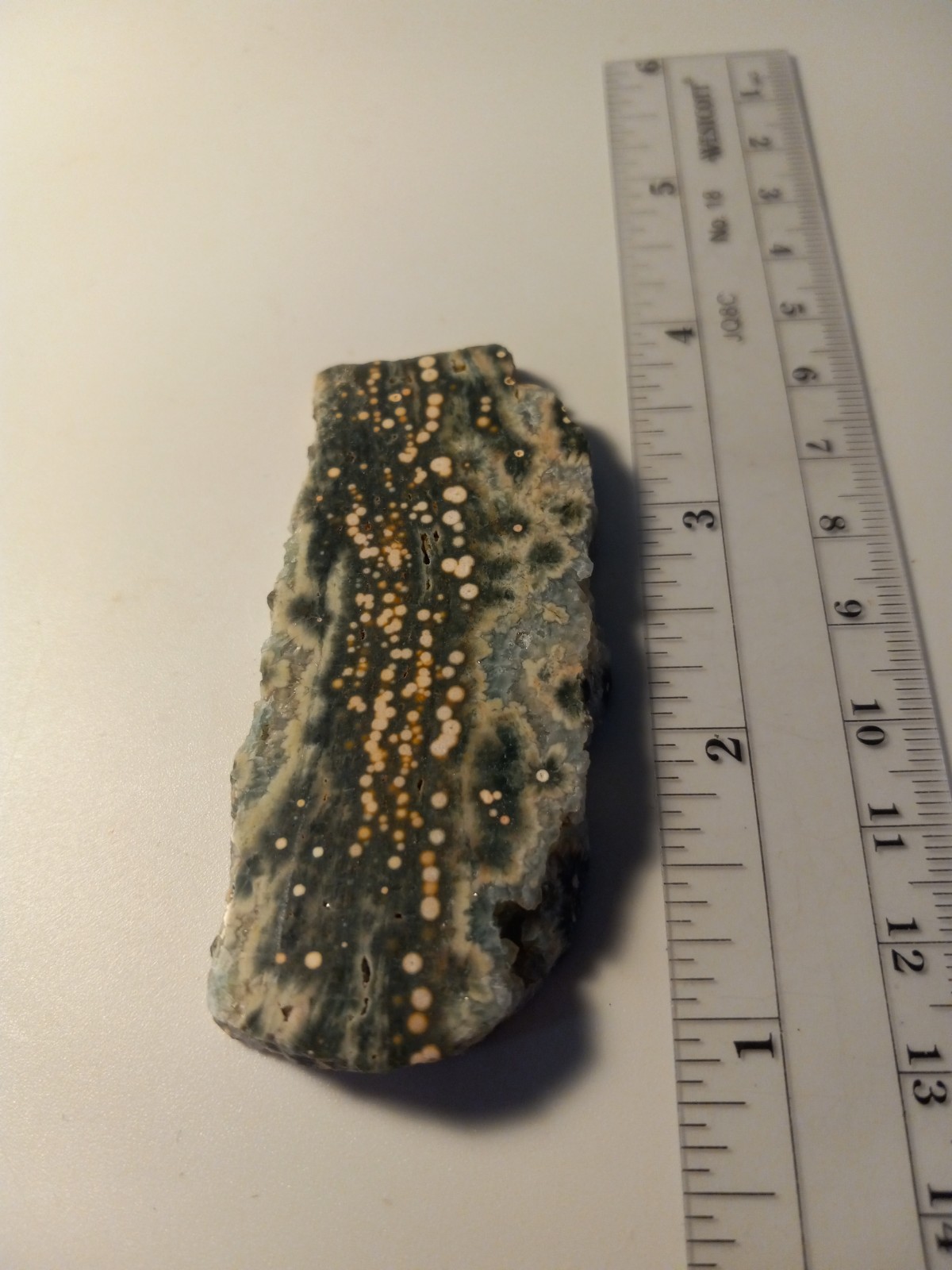 Early Ocean Jasper Crystal Slab Rare Green 3″x 1″ 5/16″ Polished