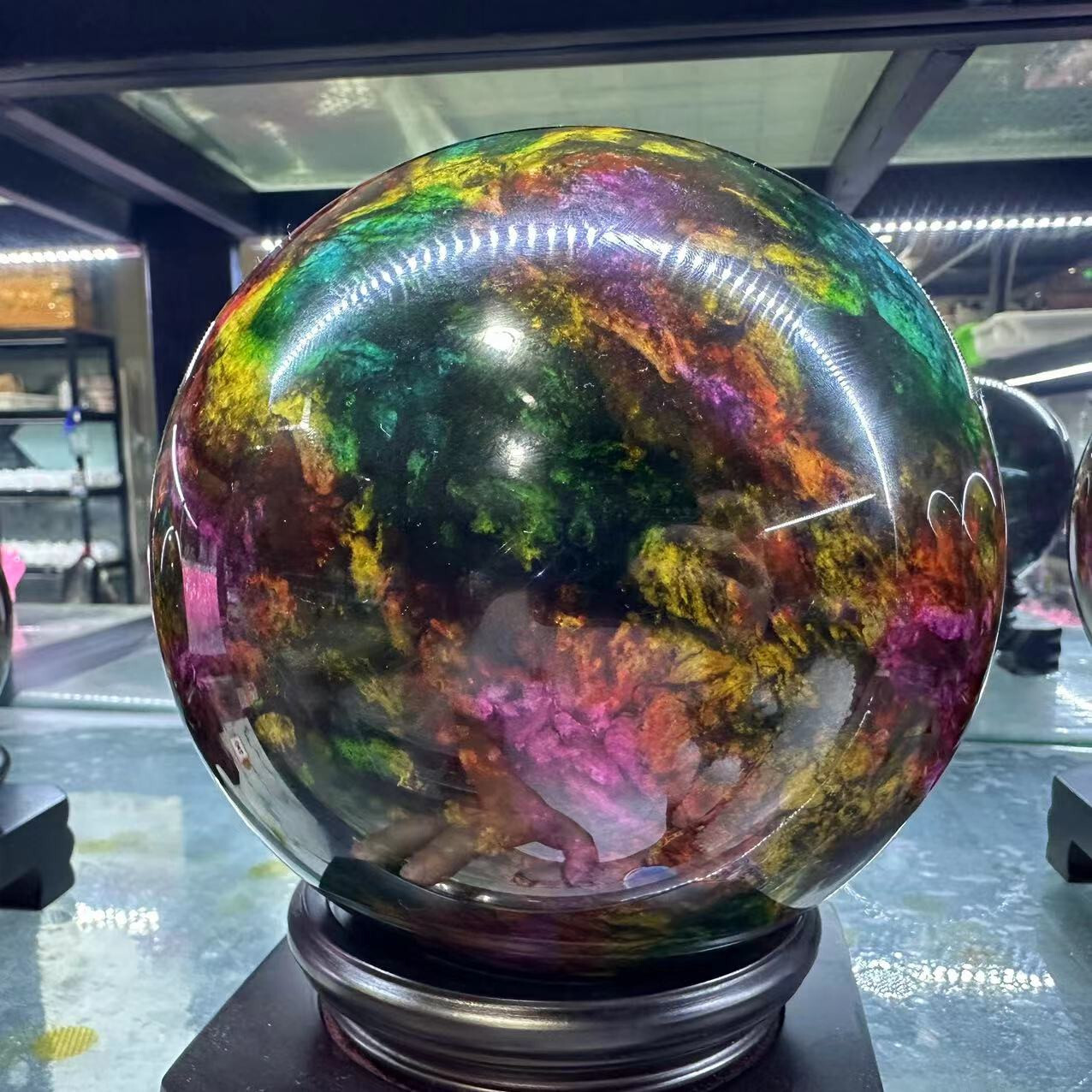 Natural “Seven Colors Jade” sphere quartz polished ball decor gift+stand 12LB+