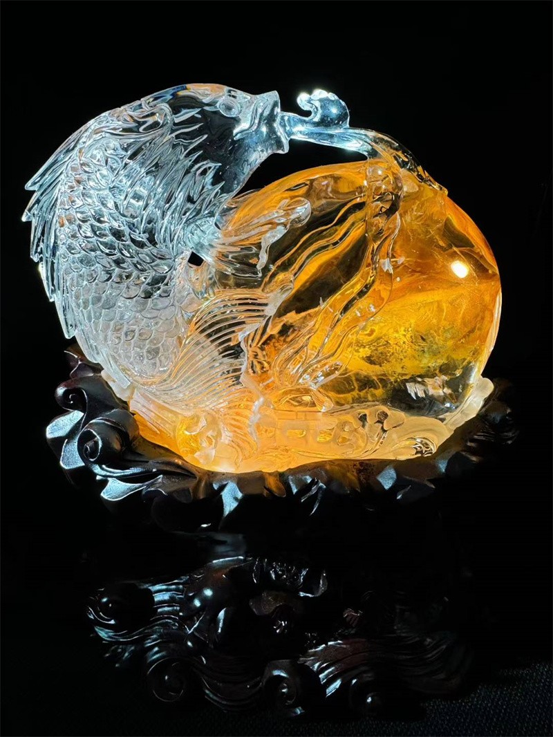 5.06LB Top Natural Gum Flower Quartz Carved Fish Skull Crystal Reiki Healing