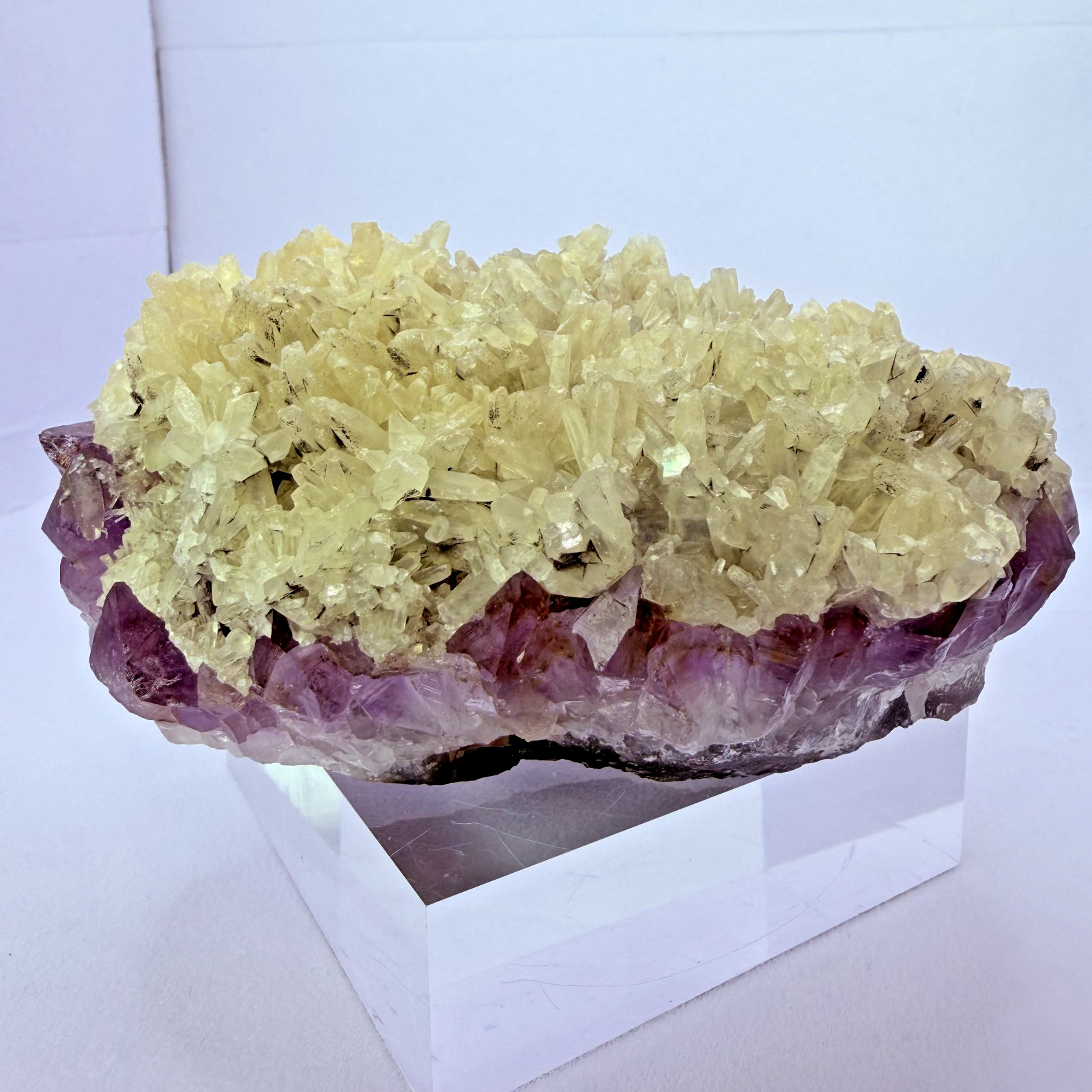 Rare Purple Amethyst Yellow Calcite Cluster Brazil 4.8″ Display