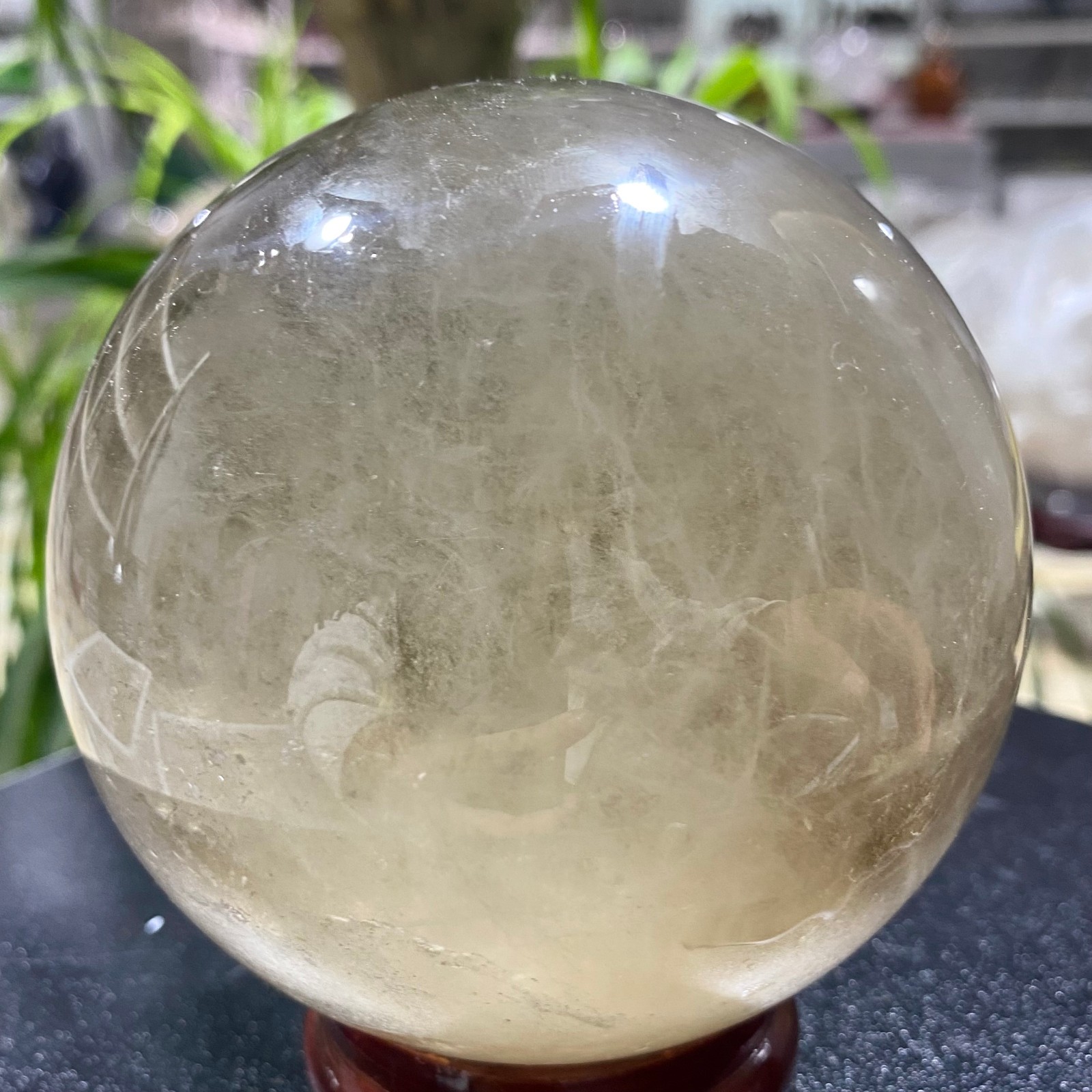 2.42LB Natural tea crystal Quartz ball raw stone polished sphere Energy Healing